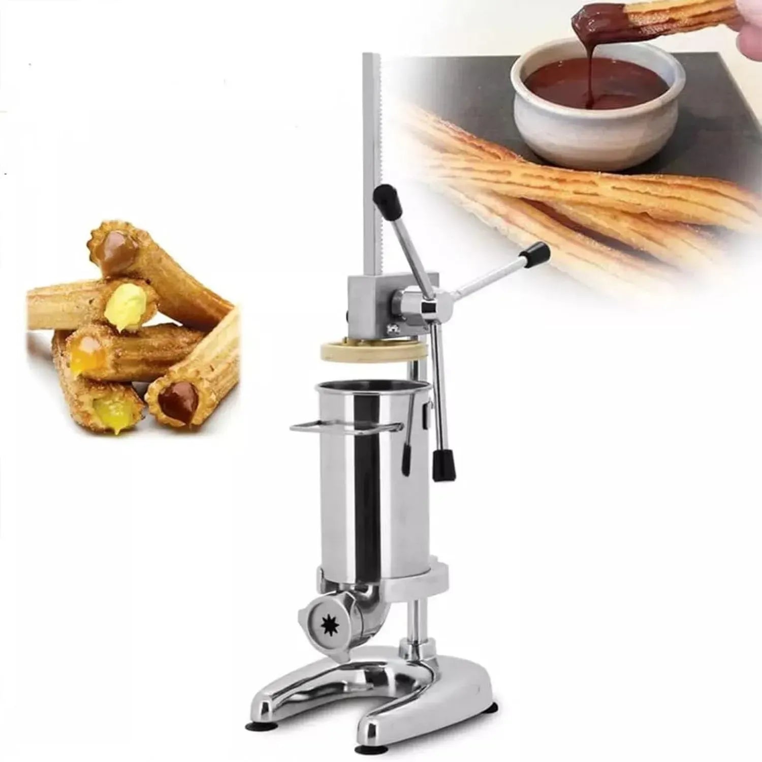 Professionelle manuelle Churros-Maschine aus Edelstahl, 2L mit 5 Düsen