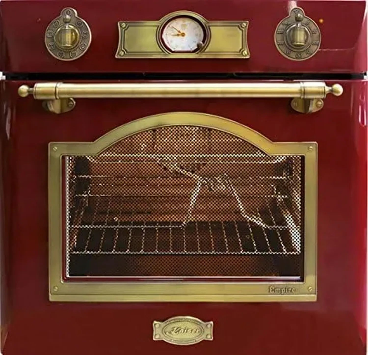 Kaiser Empire EH 6355 Rot 60 cm Einbau-Backofen • Retro Stil und moderne Technologie • Elektrischer Ofen mit Pyrolyse, Drehspieß und Grillfunktion • 67L Volumen