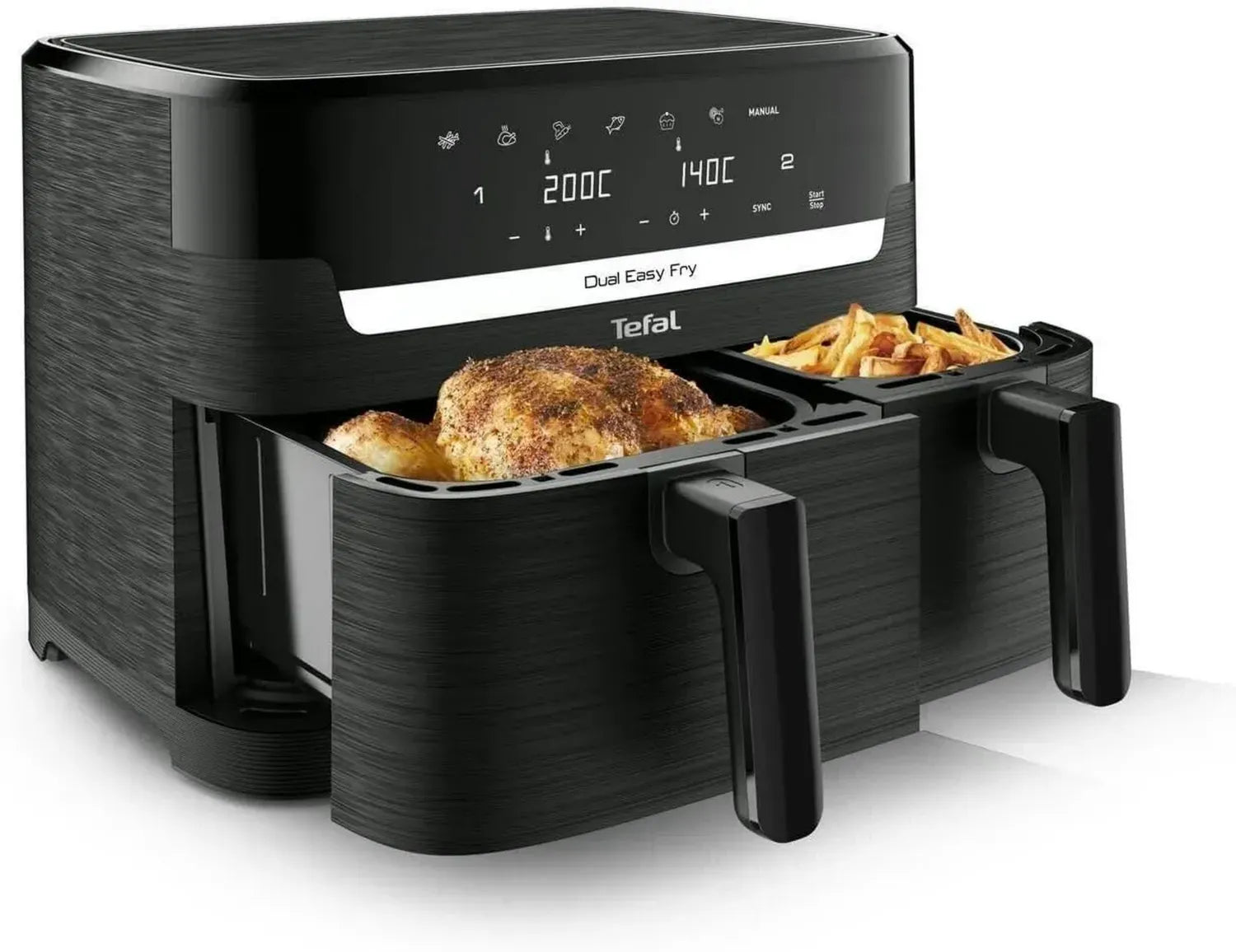 Tefal Heißluftfritteuse Dual Easy Fry, Schwarz, 2-in-1 Funktion