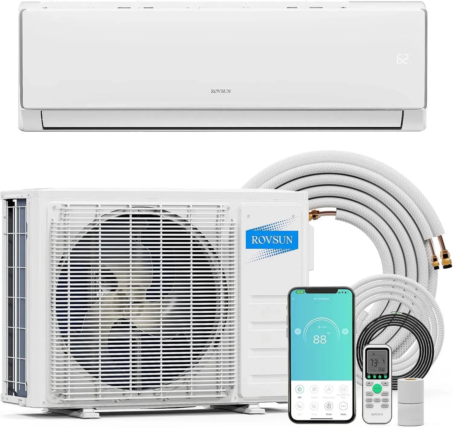 ROVSUN 11000 BTU Split-Klimaanlage 17 SEER2 mit WLAN, Heizfunktion und Kit