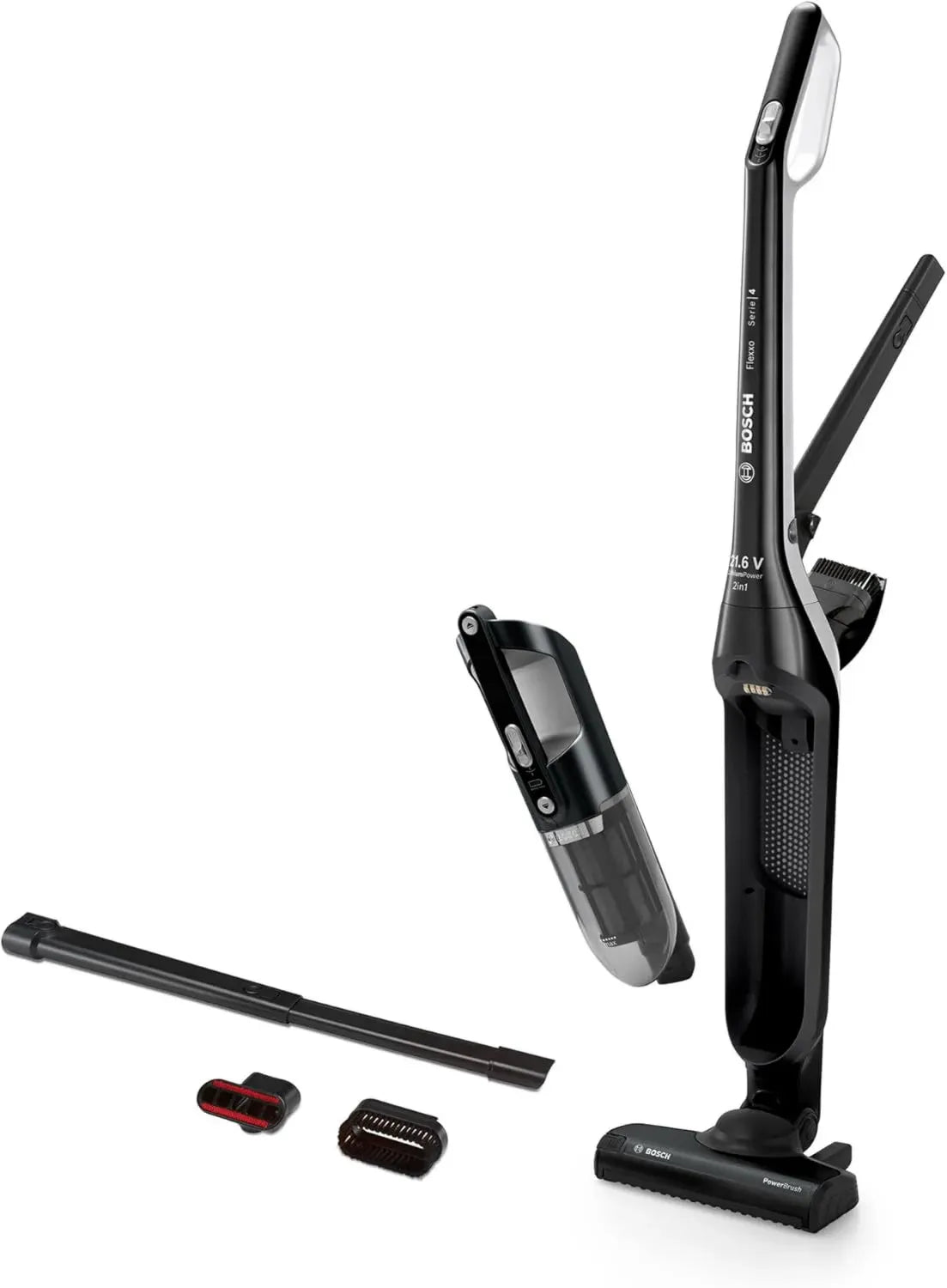 Bosch Flexxo 2in1 Akkusauger Serie 4, kabellos, beutellos, hohe Saugkraft, lange Laufzeit, schnelle Ladezeit, für alle Bodenarten, schwarz