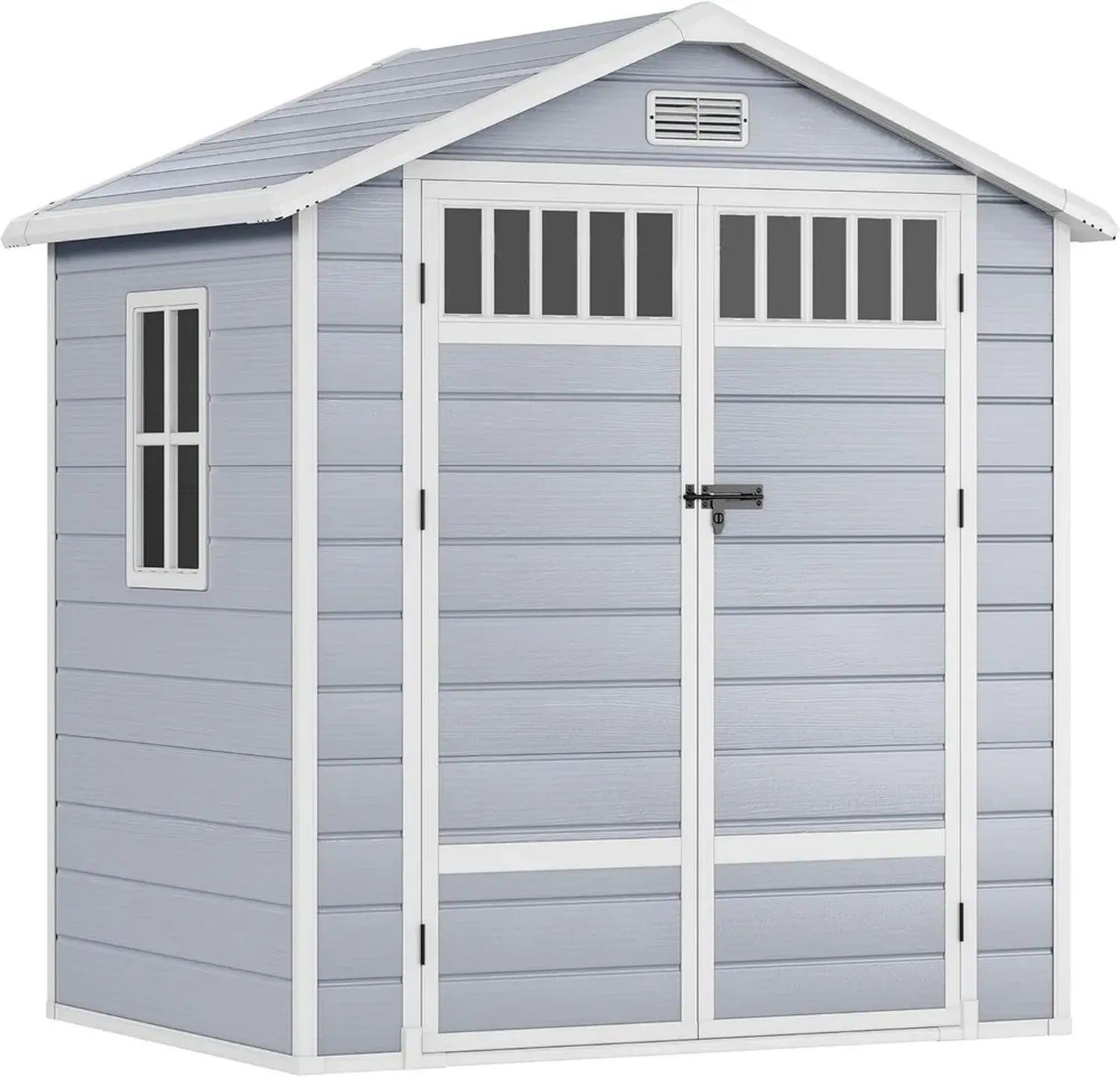 YITAHOME Kunstharz Geräteschuppen 182x134x210 cm mit Sicherheitsfenstern und Belüftung, Grau