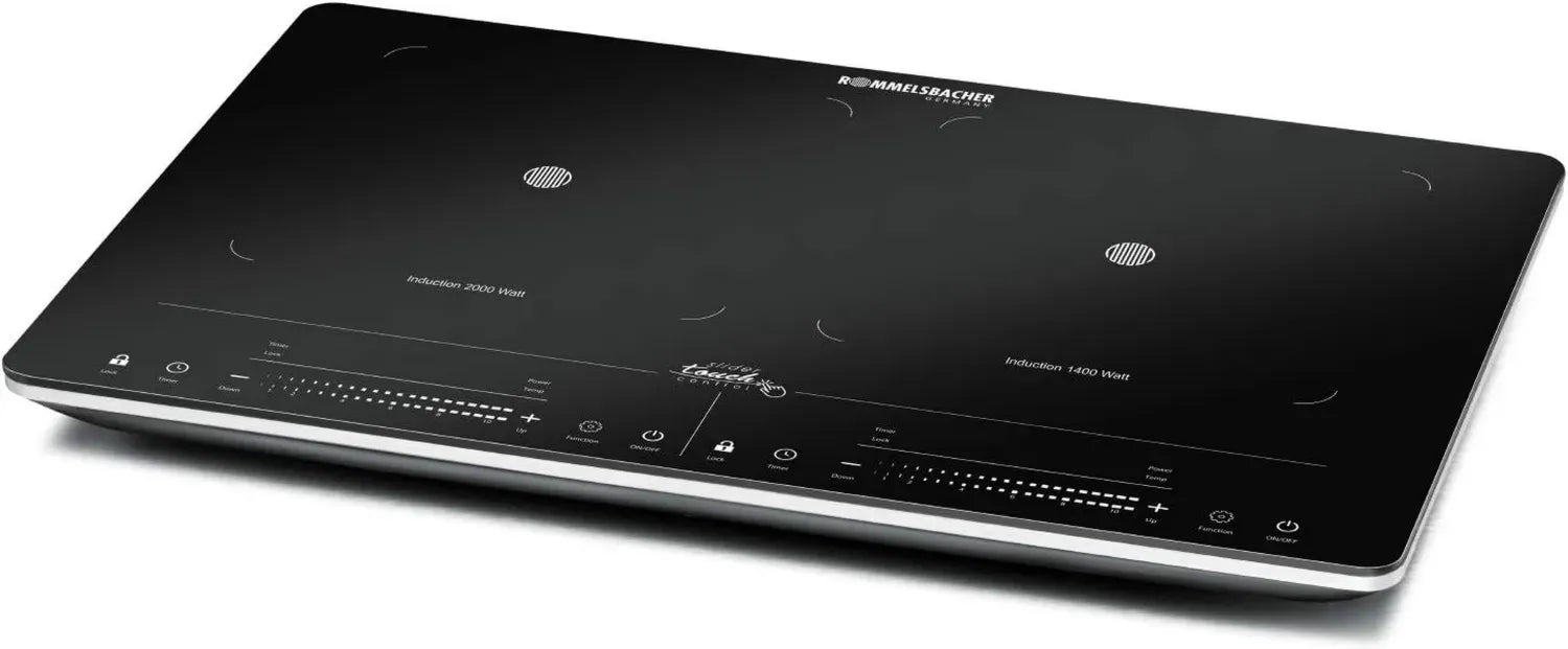 ROMMELSBACHER Induktionskochfeld Doppelplatte - Glaskeramik, Touch-Bedienung, Topferkennung, 10 Leistungs- und Temperaturstufen, Timer, Sicherheitsabschaltung, 3400 Watt