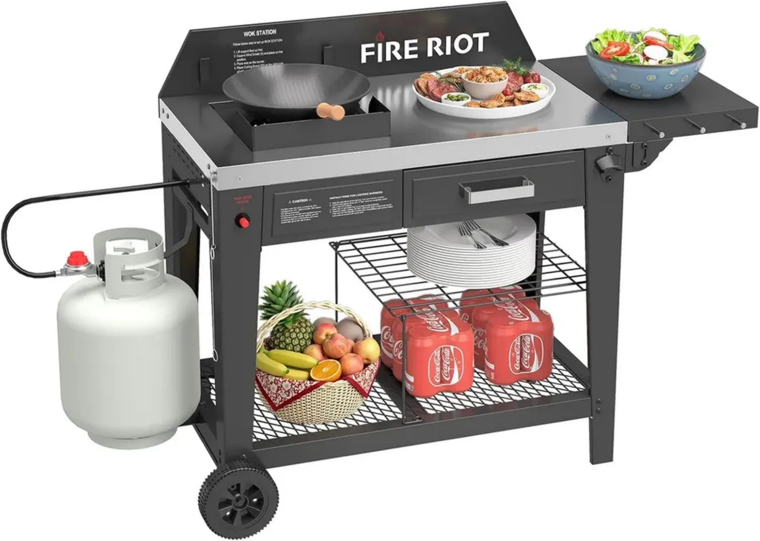 Leistungsstarke Outdoor-Wok-Station mit 50.000 BTU-Wokbrenner und Karbonstahl-Wok für vielseitiges Kochen