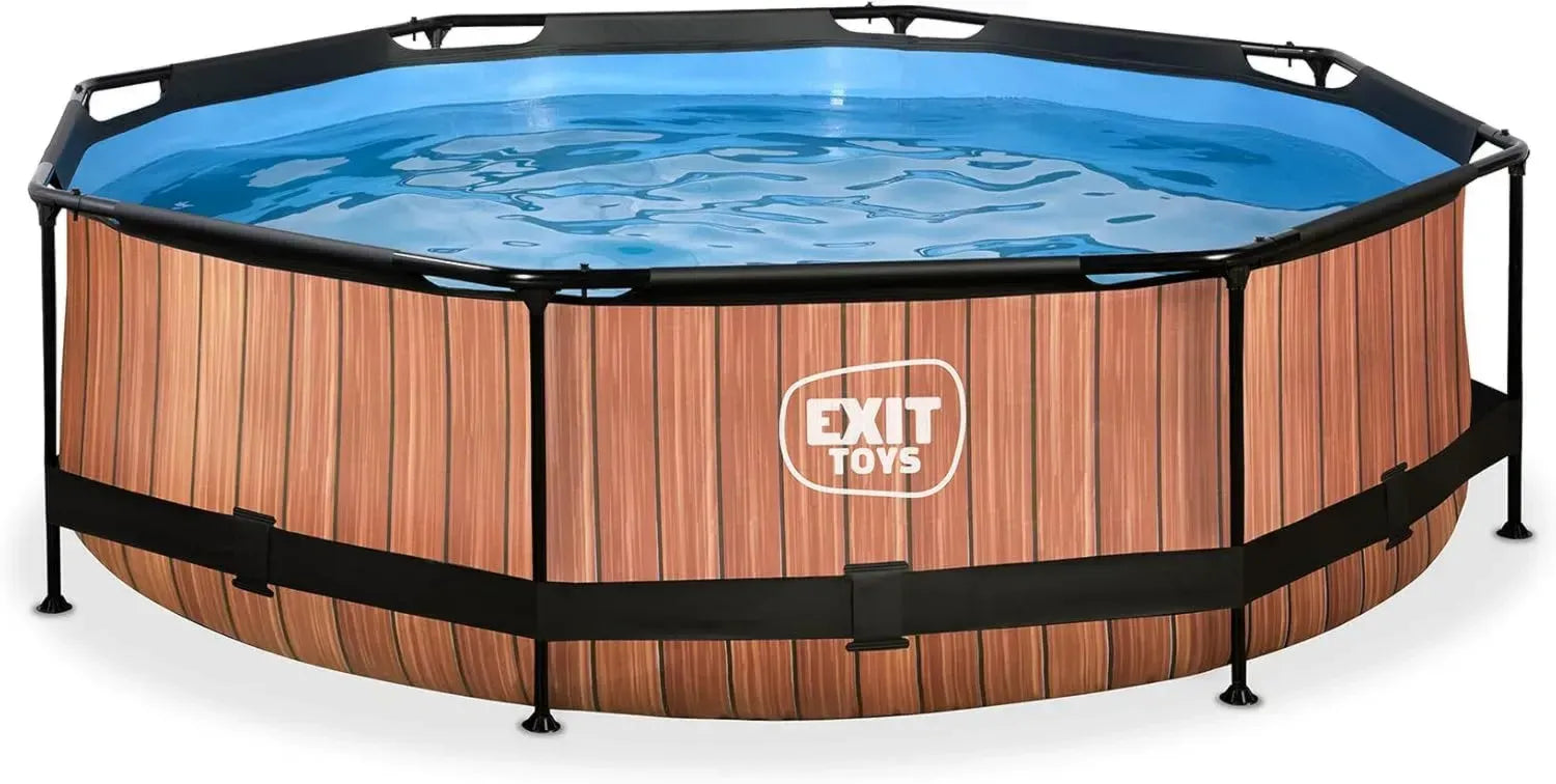 EXIT Holzpool Rund 300x76cm mit Filterpumpe - Kinderfreundlich und Stabil - Einzigartiges Design in Braun