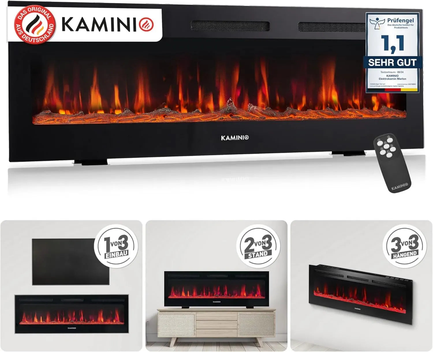 Moderner Elektrokamin mit 3D-Flammeneffekt und 12 Farboptionen, inkl. Fernbedienung, 60 Zoll