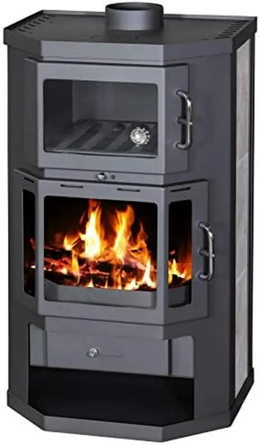 Schwarzer Kaminofen mit Backfach und Kochplatte, 9,51 kW - Victoria Taro F