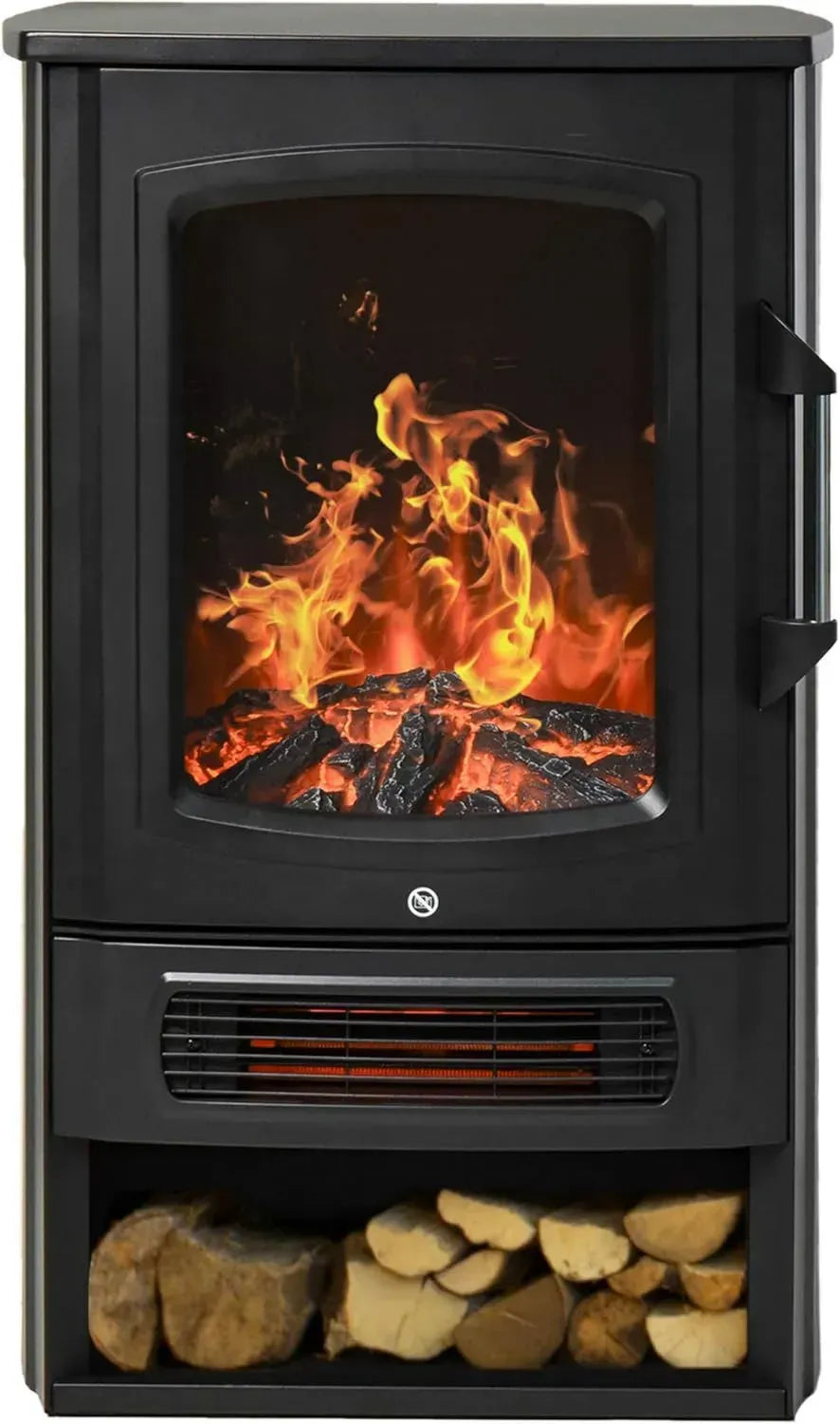 HOMCOM Elektrischer Kamin mit LED-Flammenspiel, 1000W/2000W Heizleistung, Dekorative Feuerstelle mit Thermostat, Schwarz