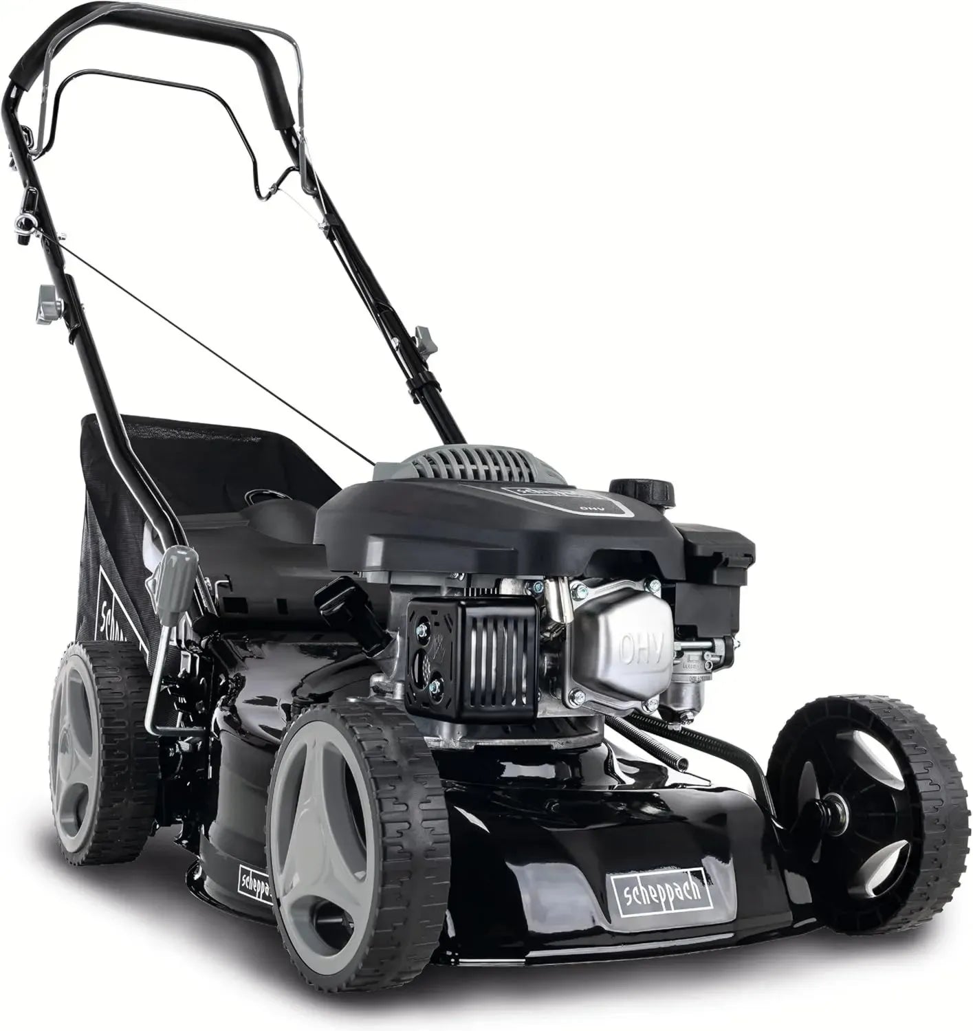 Scheppach Benzin-Rasenmäher MS132-42B Black Edition mit 42 cm Schnittbreite, 3,3 PS und 45L Fangbox