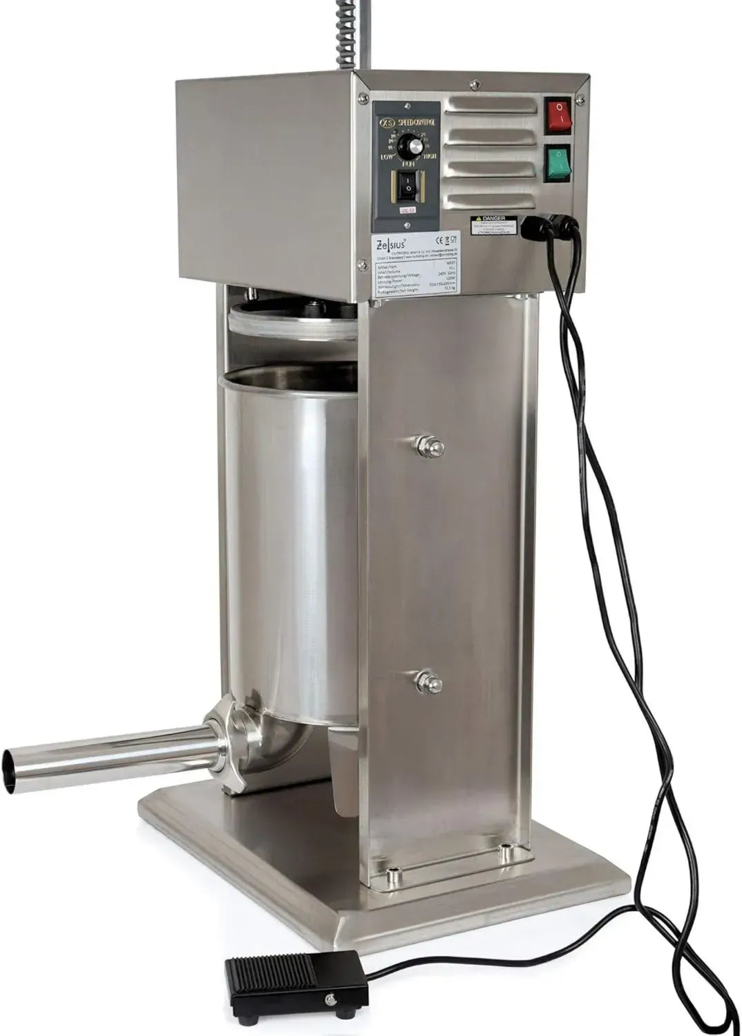 Elektrische Wurstfüllmaschine 10L aus Edelstahl mit Fußpedal und Zubehör