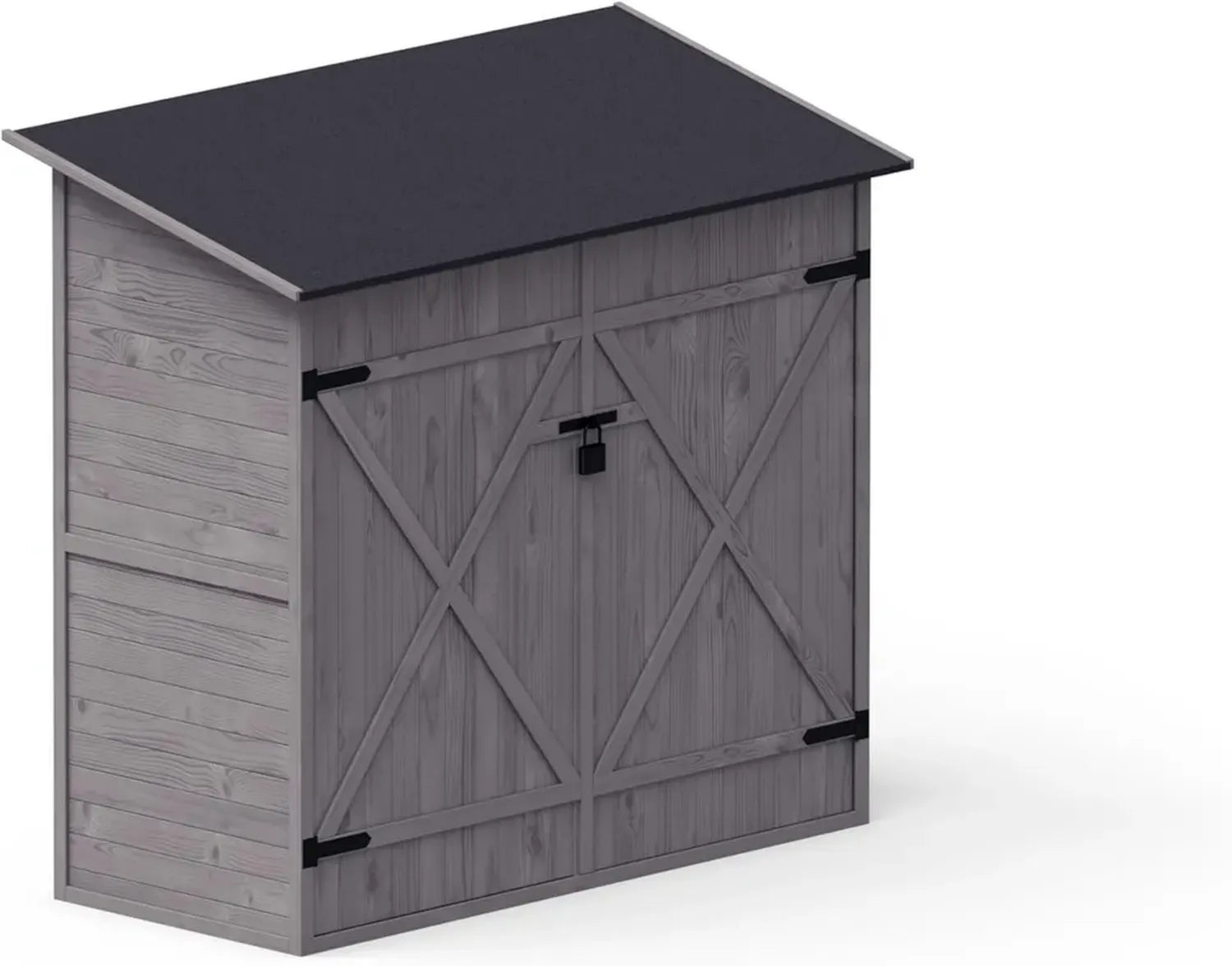 Holzgerätehaus mit Regalen, Satteldach, grau, 150x70 cm