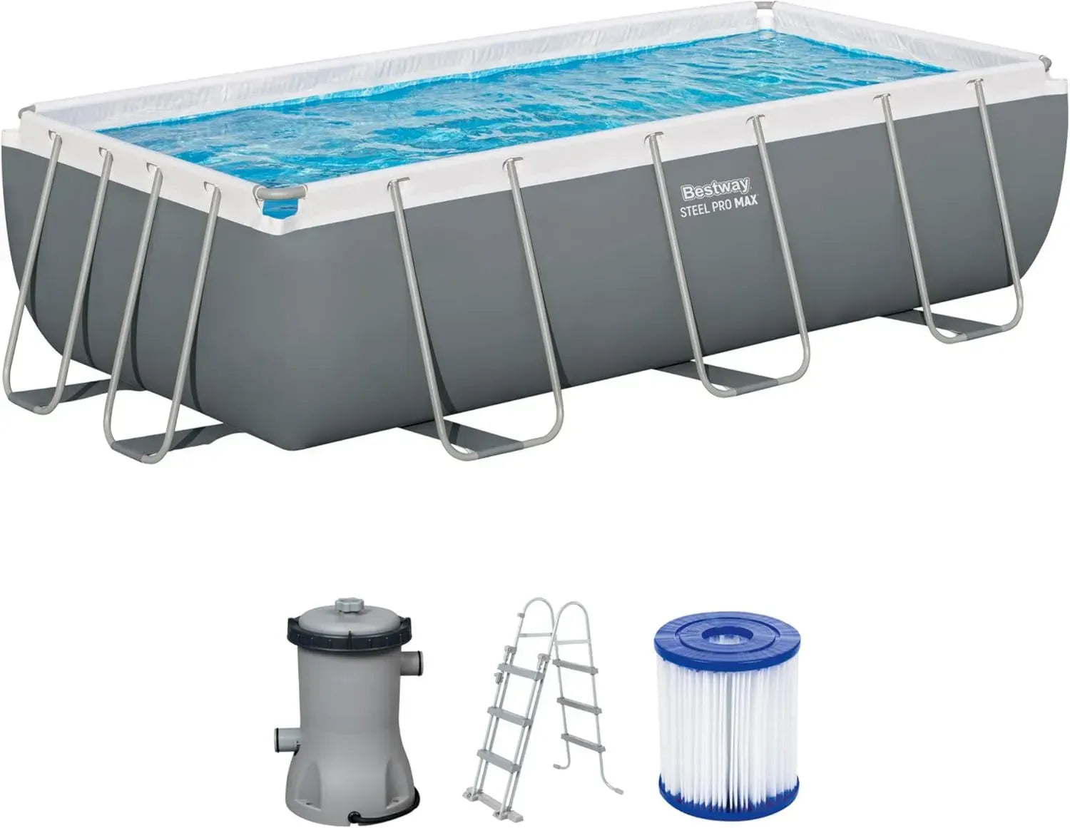 Bestway Power Steel Rechteckiger Pool 404x201x100 cm mit Filterpumpe, Grau