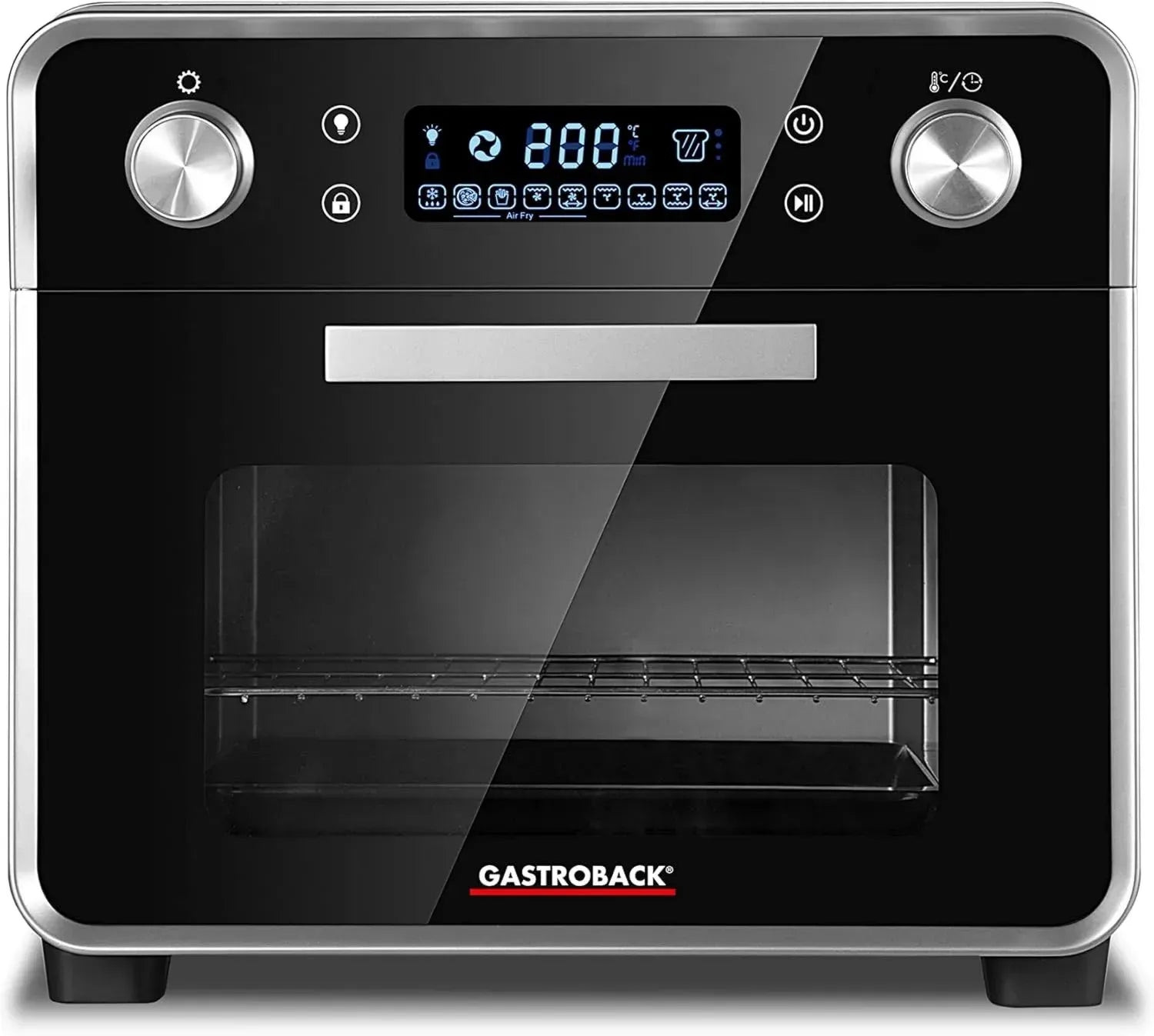 GASTROBACK Design Air Fryer & Pizzabackofen, 1680 W, 5-in-1 Multifunktionsgerät: Heißluftfritteuse, Minibackofen, Drehgrill & Dörrgerät, 22L, 3 Ebenen