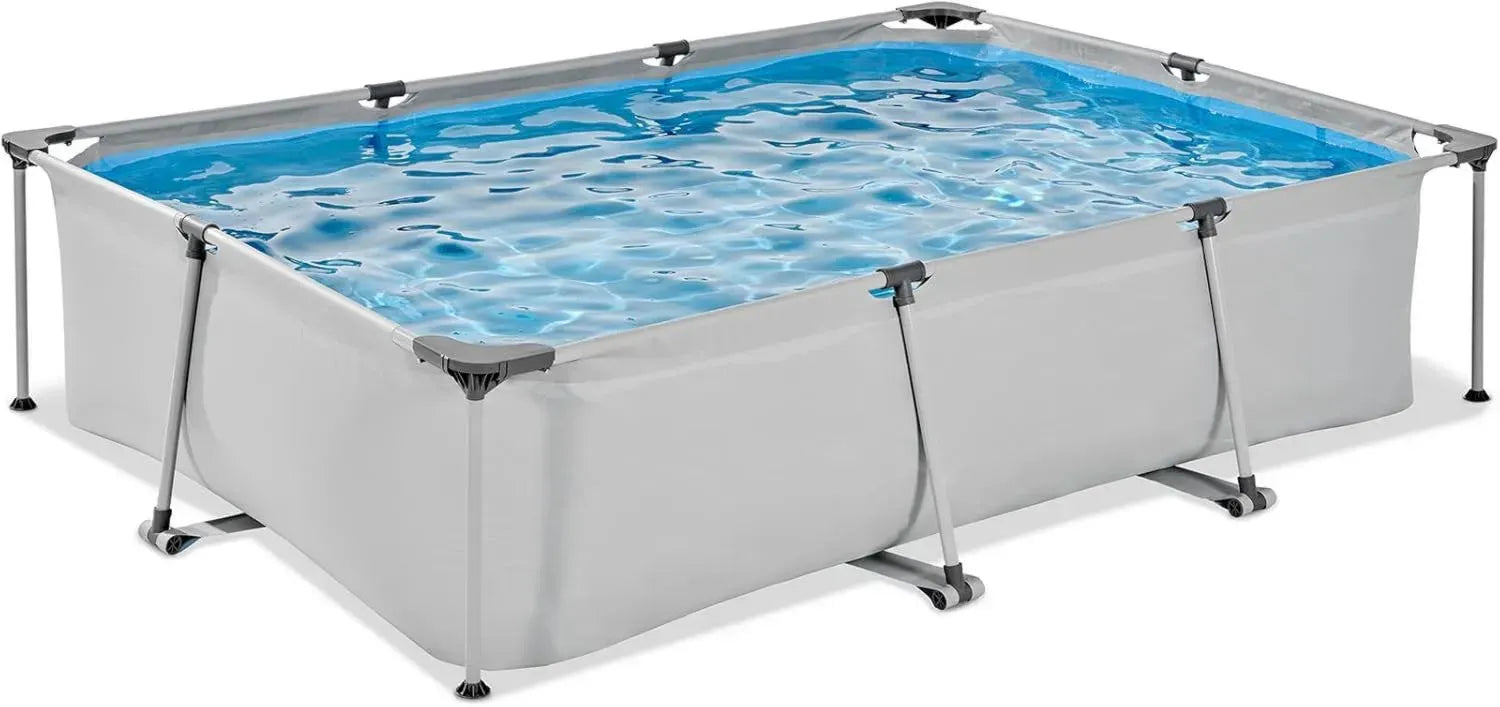 EXIT Toys Rechteckiger Rahmenpool 300x200x65cm - Inklusive Filterpumpe - Kinderfreundlich und Stabil - Modernes Graues Design