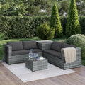 Rattan Gartenmöbel Set Veloria für 4 Personen – Lounge mit Sofas, Tisch & Stauraum – Ideal für Garten, Balkon und Terrasse in Grau/Anthrazit