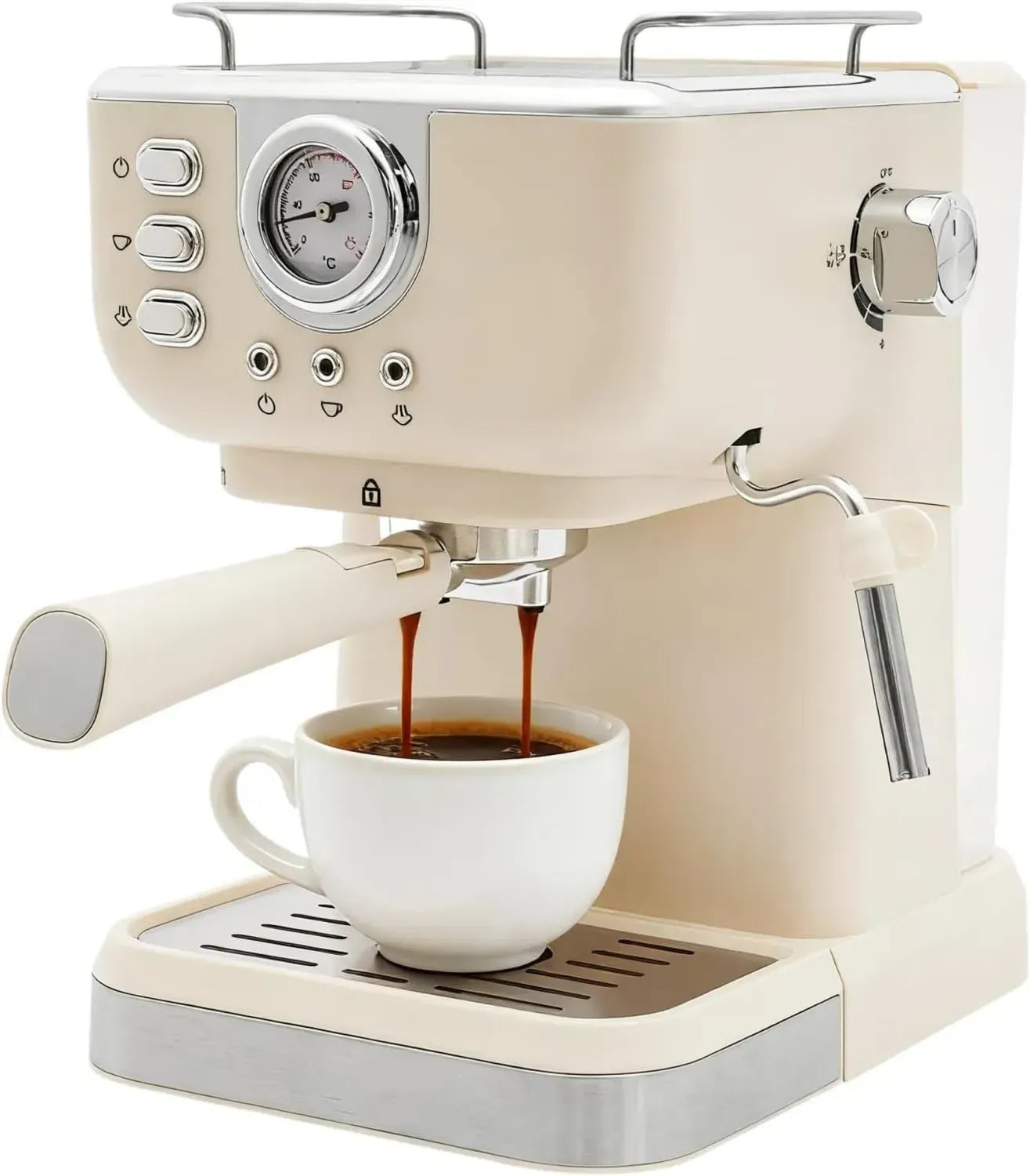 Kompakte Siebträgermaschine 20 Bar, 1050W Espressomaschine mit 1,5L Tank, Inklusive Presslöffel, Weiß, für Zuhause und Büro