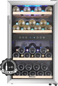 Kalamera Dual-Zonen Weinkühlschrank, Edelstahl, 120 Liter, 45 Flaschenkapazität, Temperaturbereich 5-18°C, freistehend