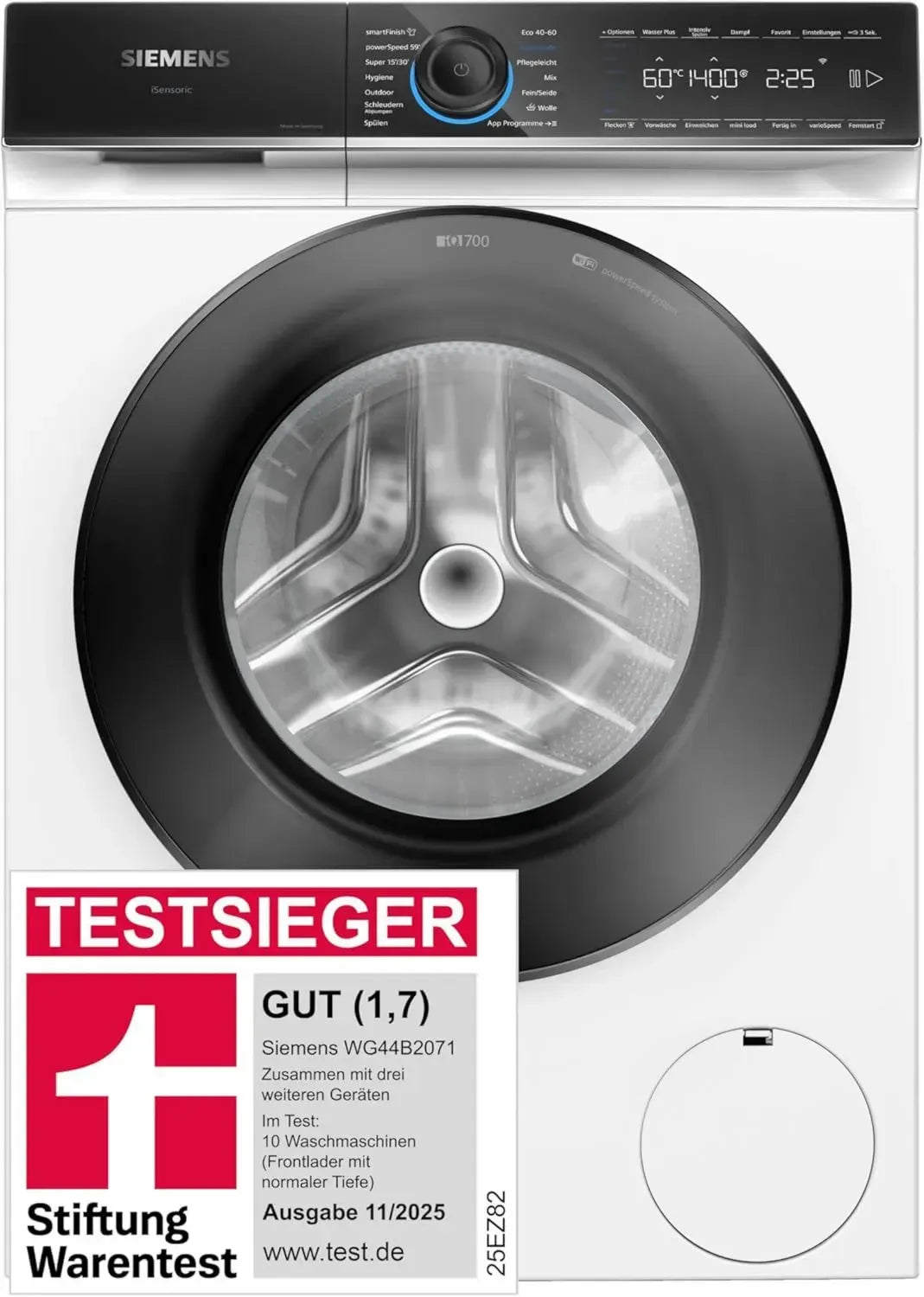 Siemens iQ700 Smarte Waschmaschine 9 kg, 1400 U/min, Made in Germany, speedPack XL, Antiflecken-System, smartFinish