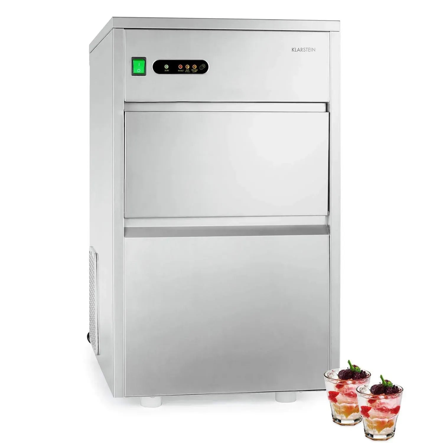 Klarstein Powericer XXL - Professionelle Eiswürfelmaschine, 25 kg/24 Std., 160 W, 6 kg Speicher, LED-Anzeige, geräuscharm, Edelstahl, Silber
