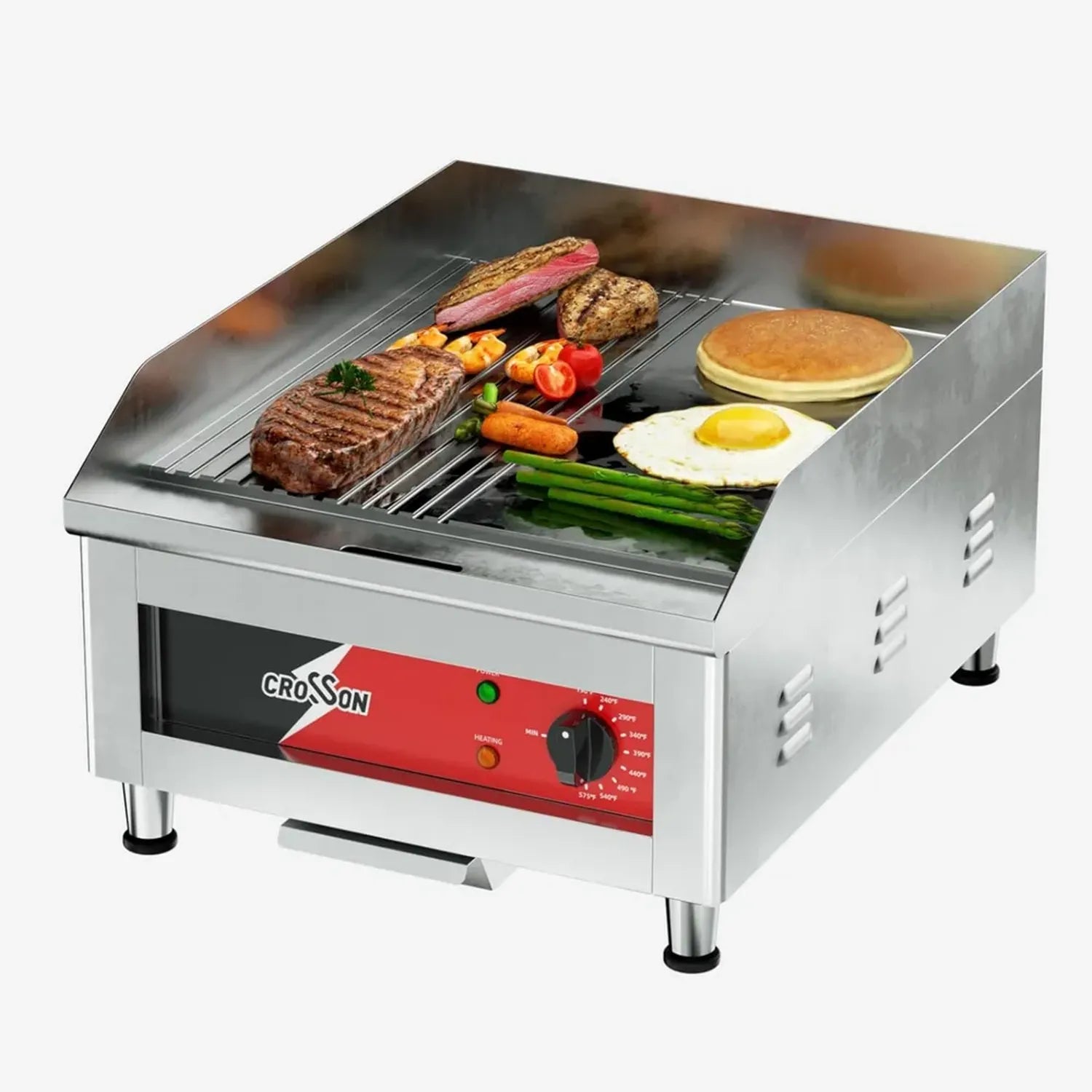 Elektrische Gastro-Grillplatte 40x40 cm, 10 mm Gusseisen, EGO Thermostat, glatt/gerillt