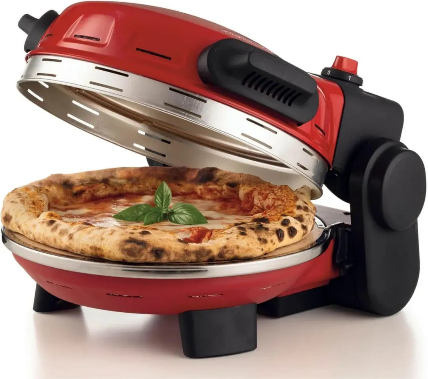 Ariete 934 Pizzeria Gourmet - Neapolitanischer Pizzaofen mit 1500W Leistung, 400°C Maximaltemperatur, Schnelle 3-Minuten-Backzeit, Abnehmbarer Schamottstein, Oben- und Unten-Heizung, Rot