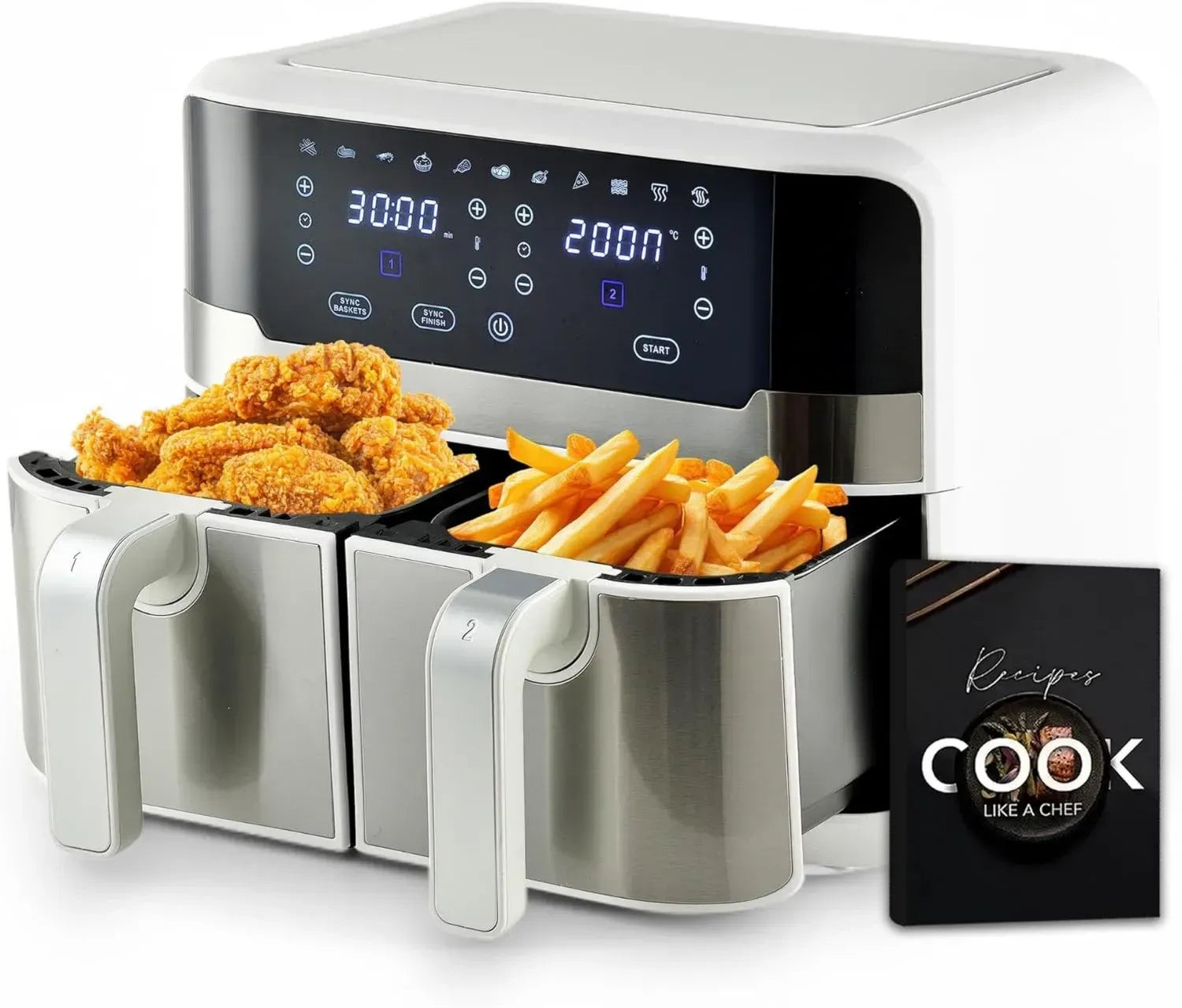 MasterPRO Duo 900 Heißluftfritteuse Weiß | 9L Volumen, 2100W | LED-Touchscreen, Antihaftkorb | 11-in-1 Funktionen