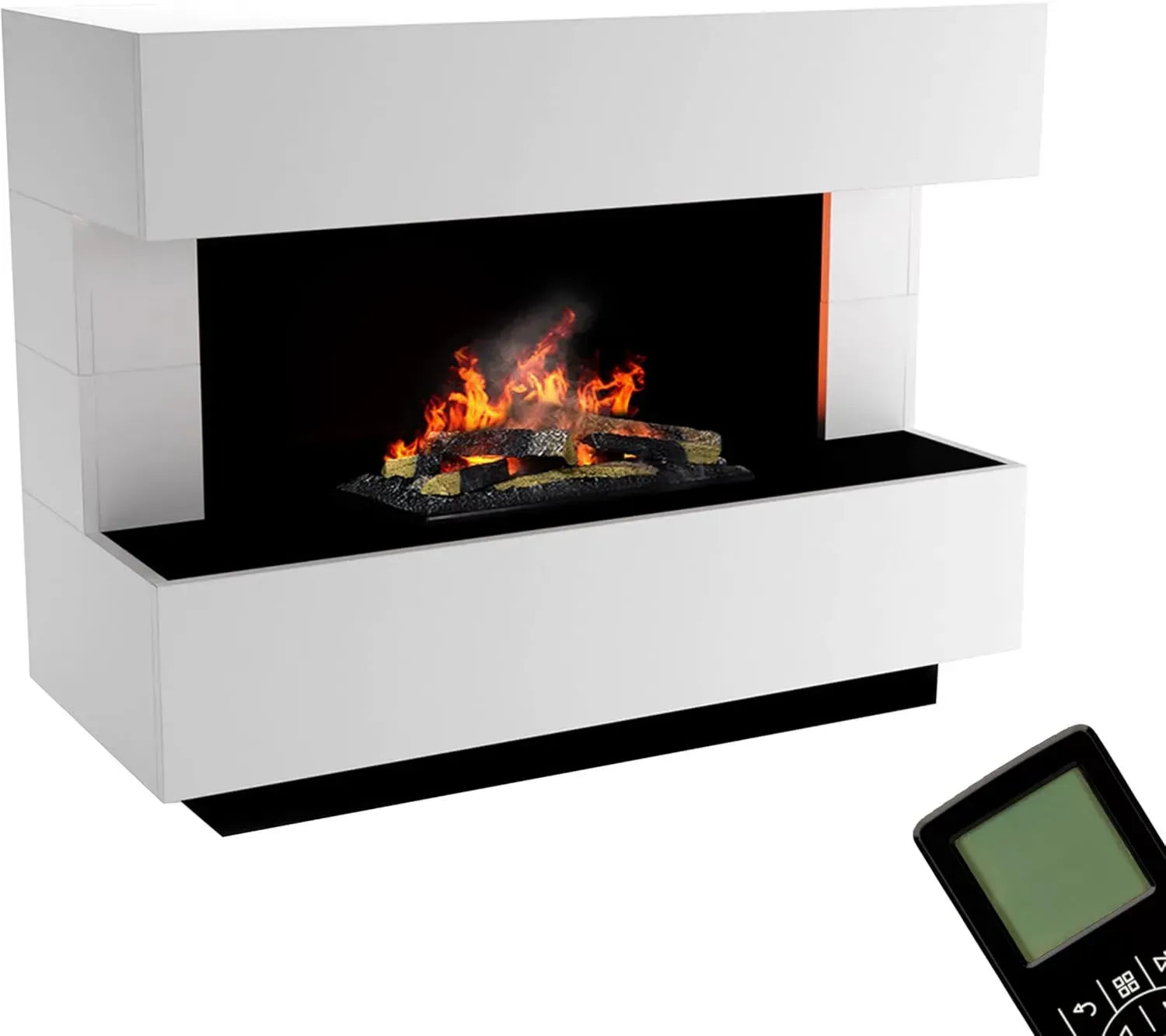 Elektrokamin mit 3D-LED-Flammen und Knistereffekt, 120x93x50cm, Weiß