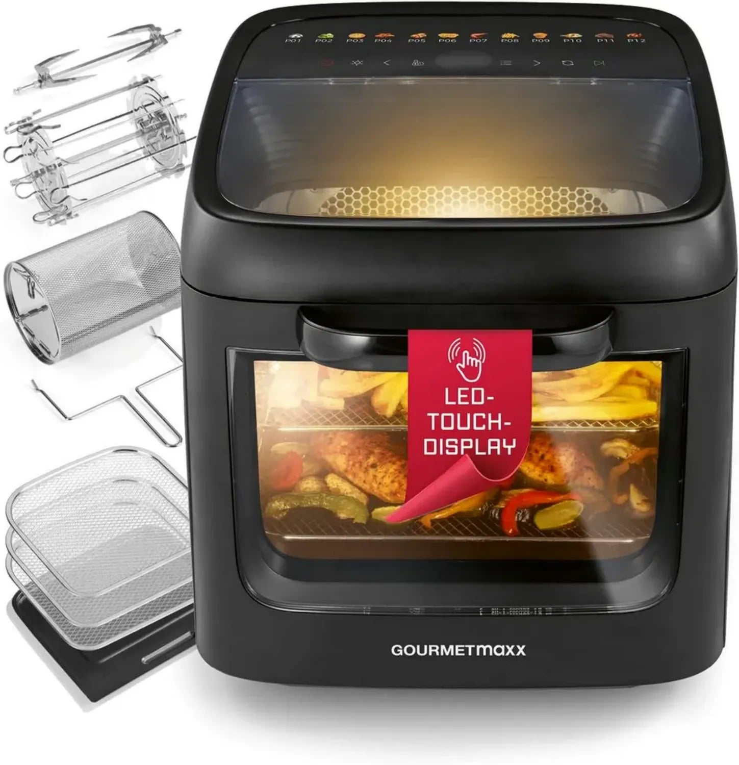 GOURMETmaxx 12,5L Heißluftofen mit Panoramadach, 9-in-1 Airfryer für bis zu 8 Personen