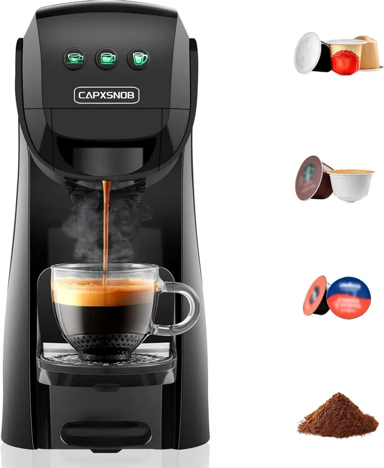4-in-1 Kaffeemaschine für Nespresso, Dolce Gusto, Lavazza und gemahlenen Kaffee, 20-Bar-Pumpe, 0,82 L, kompakte Kaffeemaschine für Zuhause und Büro