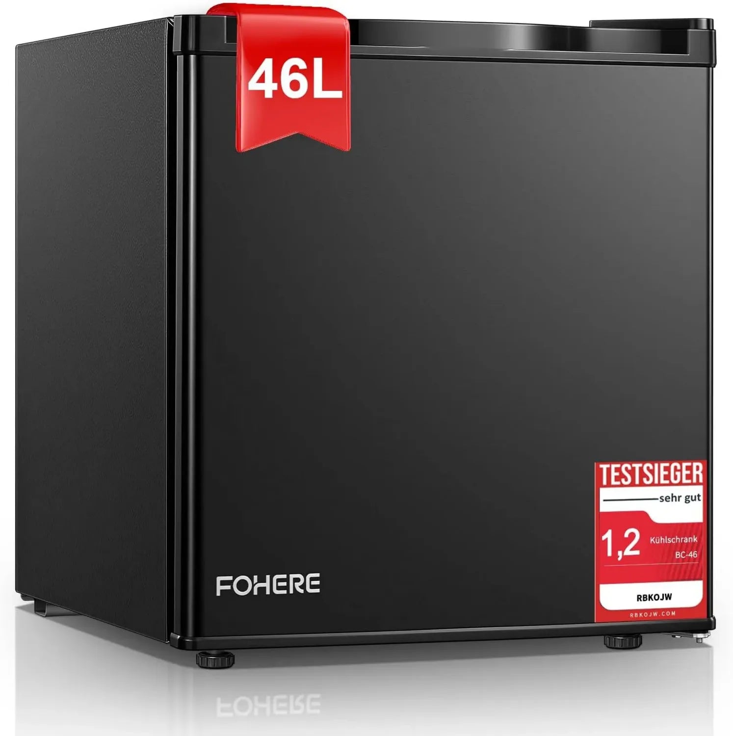 Kompakter Mini-Kühlschrank 46L, energiesparend & leise, ideal für Schlafzimmer, Büro & Wohnheim, schwarze Tür, 7-stufiger Thermostat