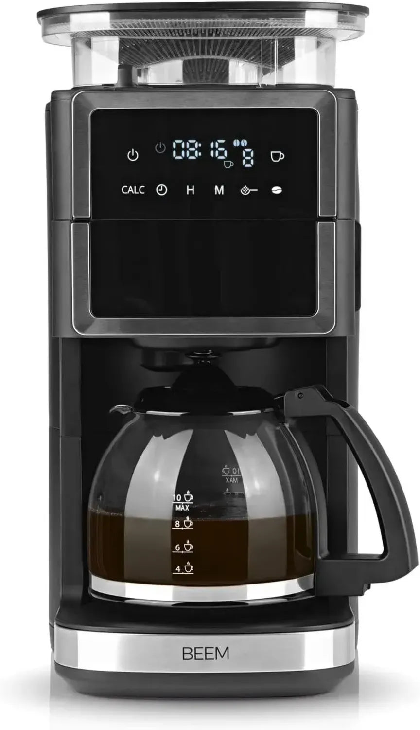 BEEM Kaffeemaschine mit Mahlwerk, Edelstahl, 10 Tassen, Aroma-Plus, Timer