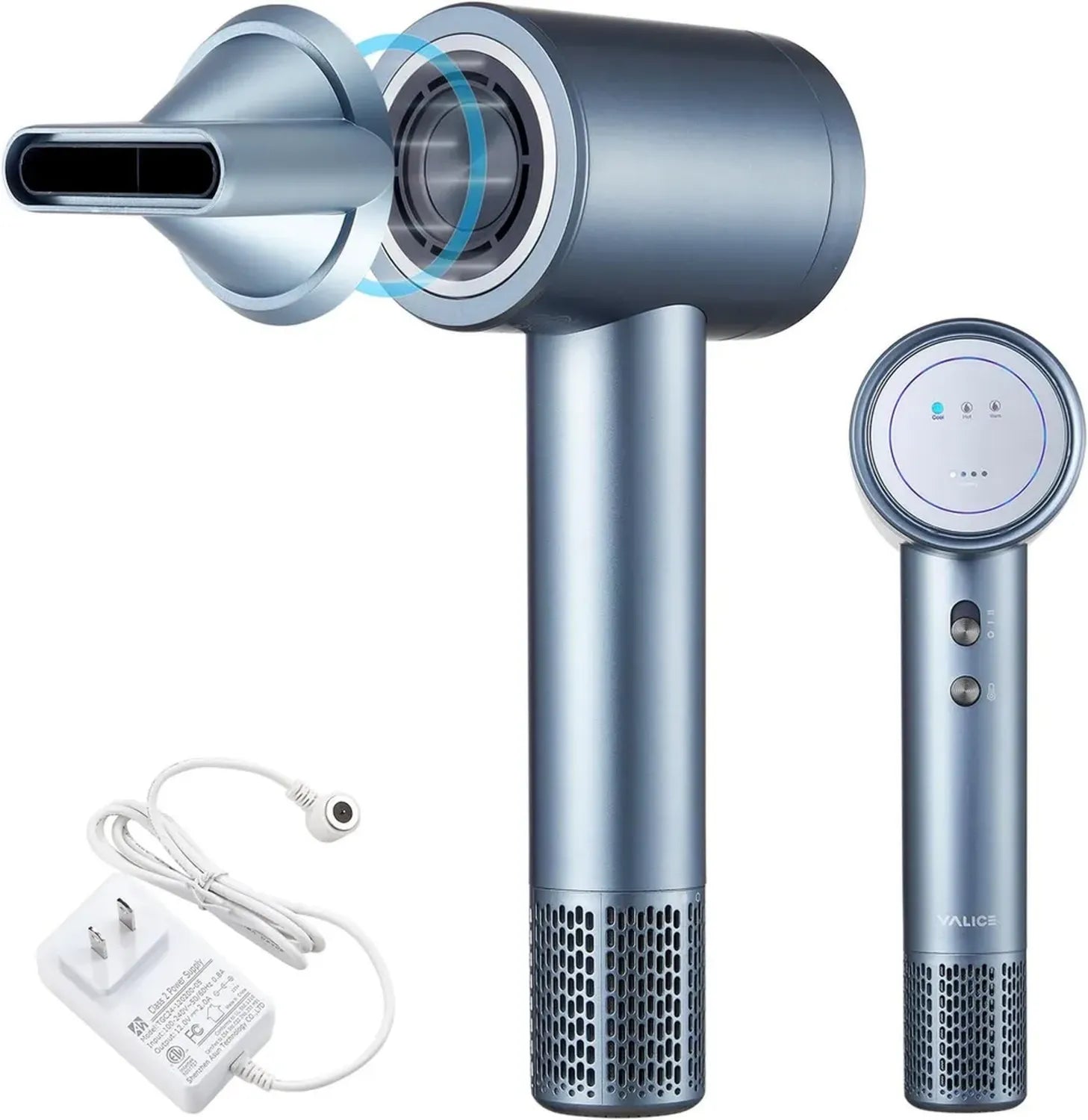 Kabelloser Ionen-Haartrockner mit 110.000 U/min, Akku-Fön mit 4 Ladeoptionen und Magnetdüse, ideal für Reisen, Outdoor und Strand in Graublau