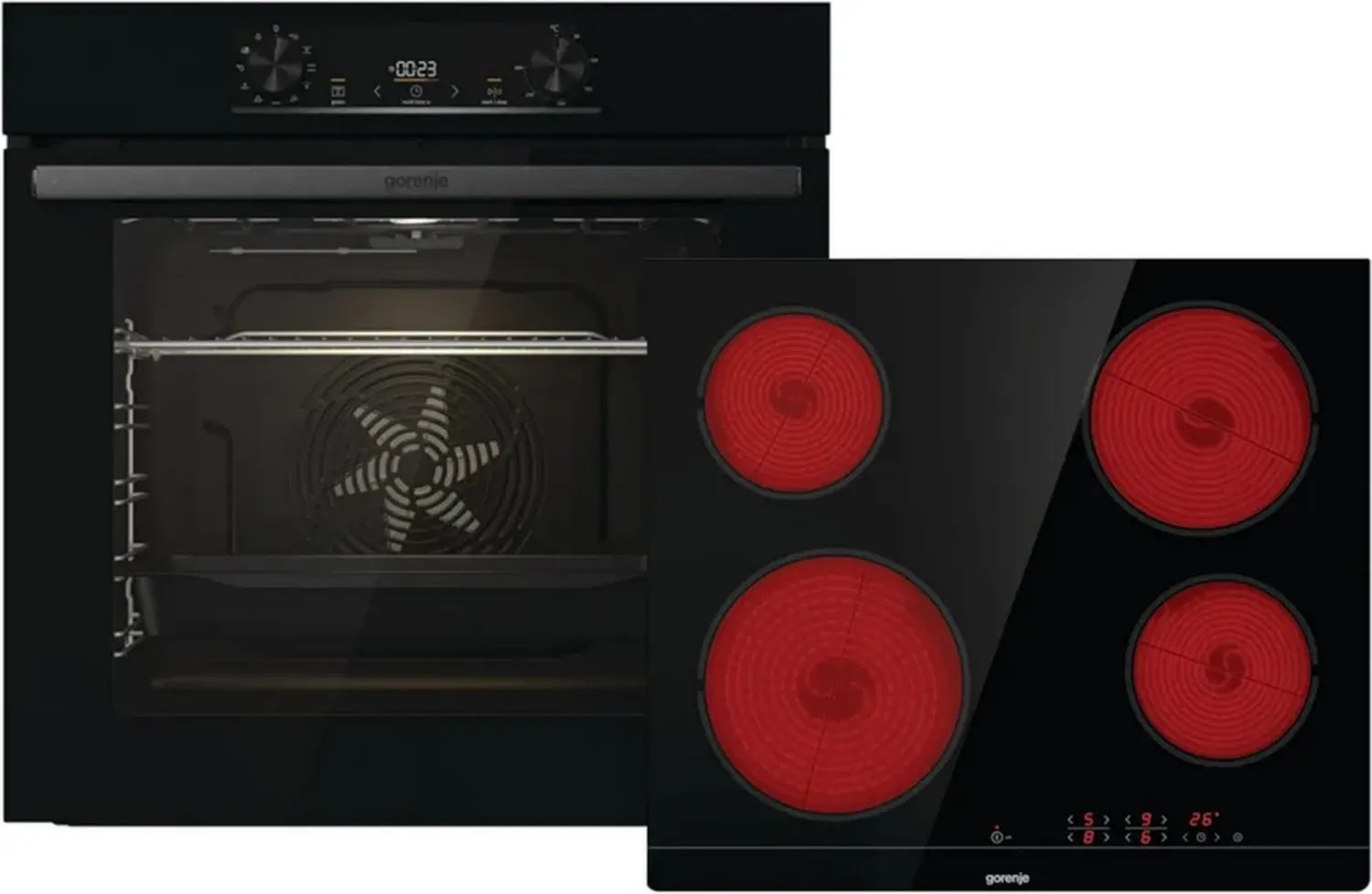 Gorenje Einbaubackofen-Set mit AquaClean, Pizzamodus und Glaskeramik-Kochfeld, Schwarz