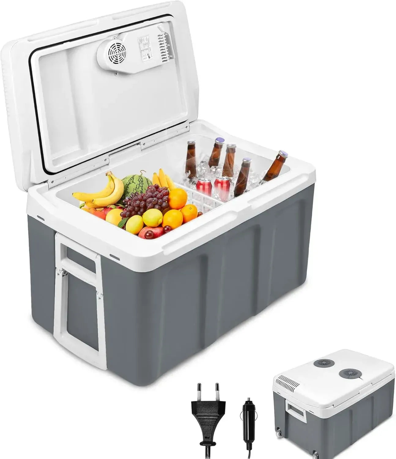 AufuN 48L Thermoelektrische Kühlbox mit Rollen, 12V/230V, tragbar für Auto, LKW, Boot und Camping, Warmhalte- und Kühlfunktion, ECO-Modus, Grau