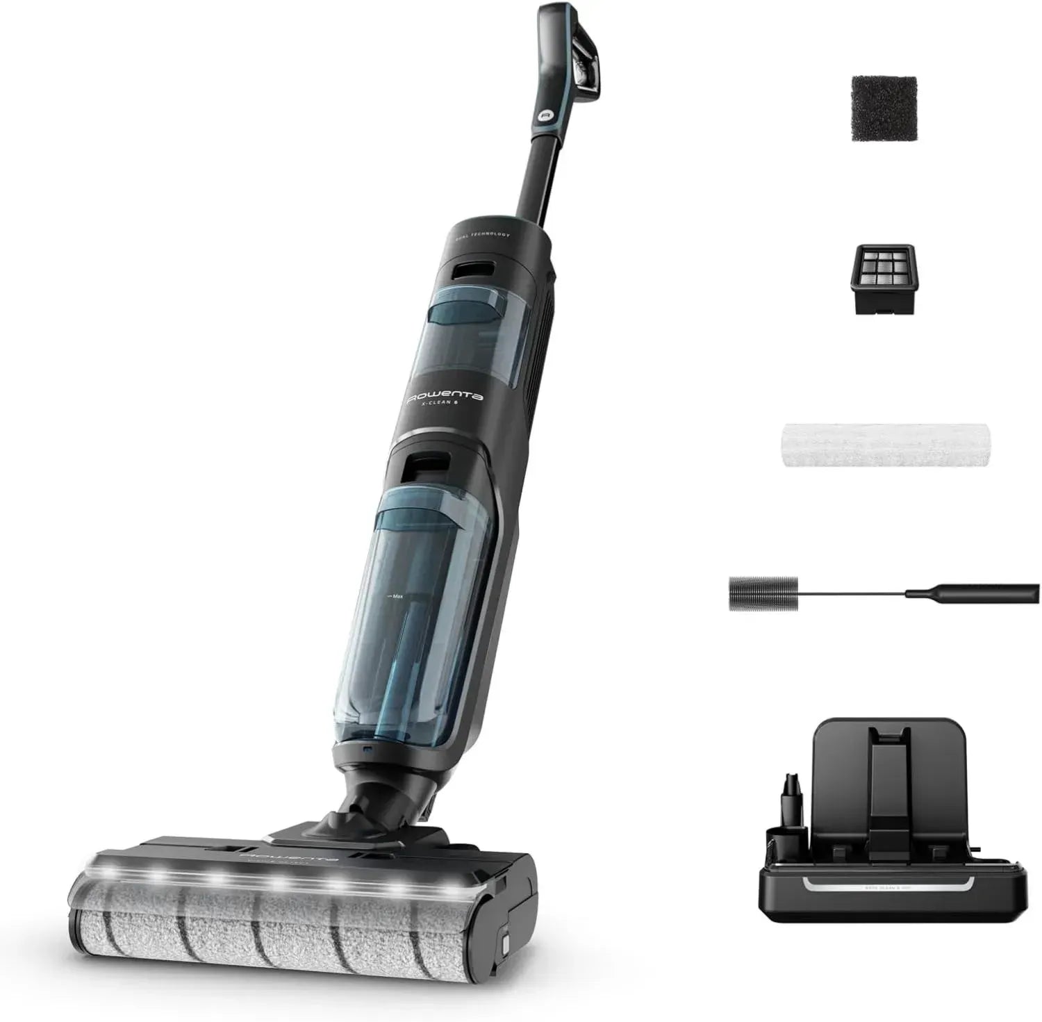 Rowenta X-Clean 5 Leichter Akku-Nass-Trockensauger, Selbstreinigung, Sprachsteuerung, LED-Display, 170W Leistung, 50 Min. Betriebszeit, Schwarz/Blau