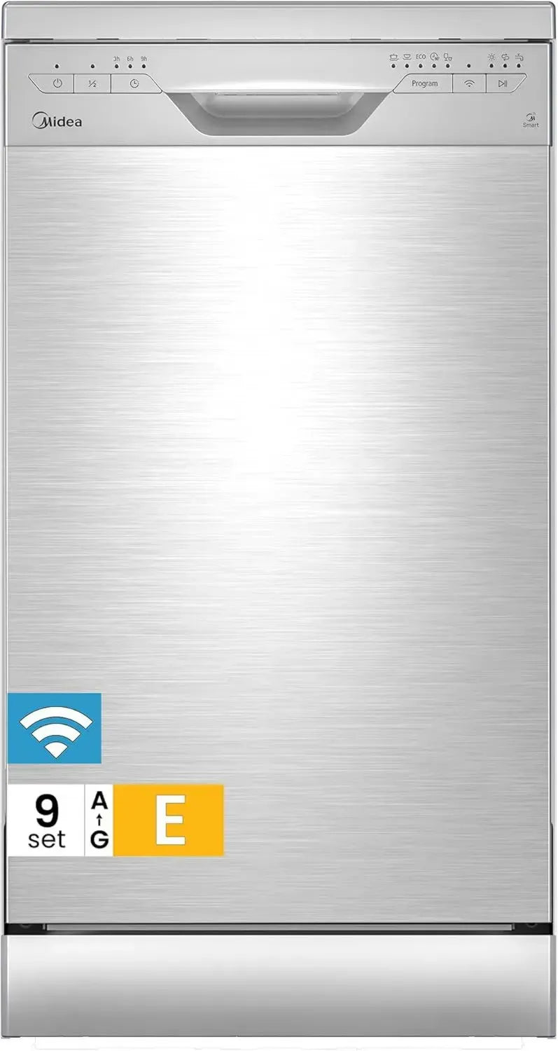 Midea Geschirrspüler 3.45N PRO, freistehend/unterbau, 9 Maßgedecke, WLAN-fähig, 5 Programme, leise 47 dB, zeitgesteuerte Startfunktion, Edelstahl-Silber