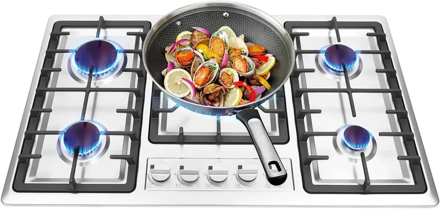 Edelstahl Gaskochfeld 5-flammig, 10550W Propan/Erdgas für Camping & Wohnmobil