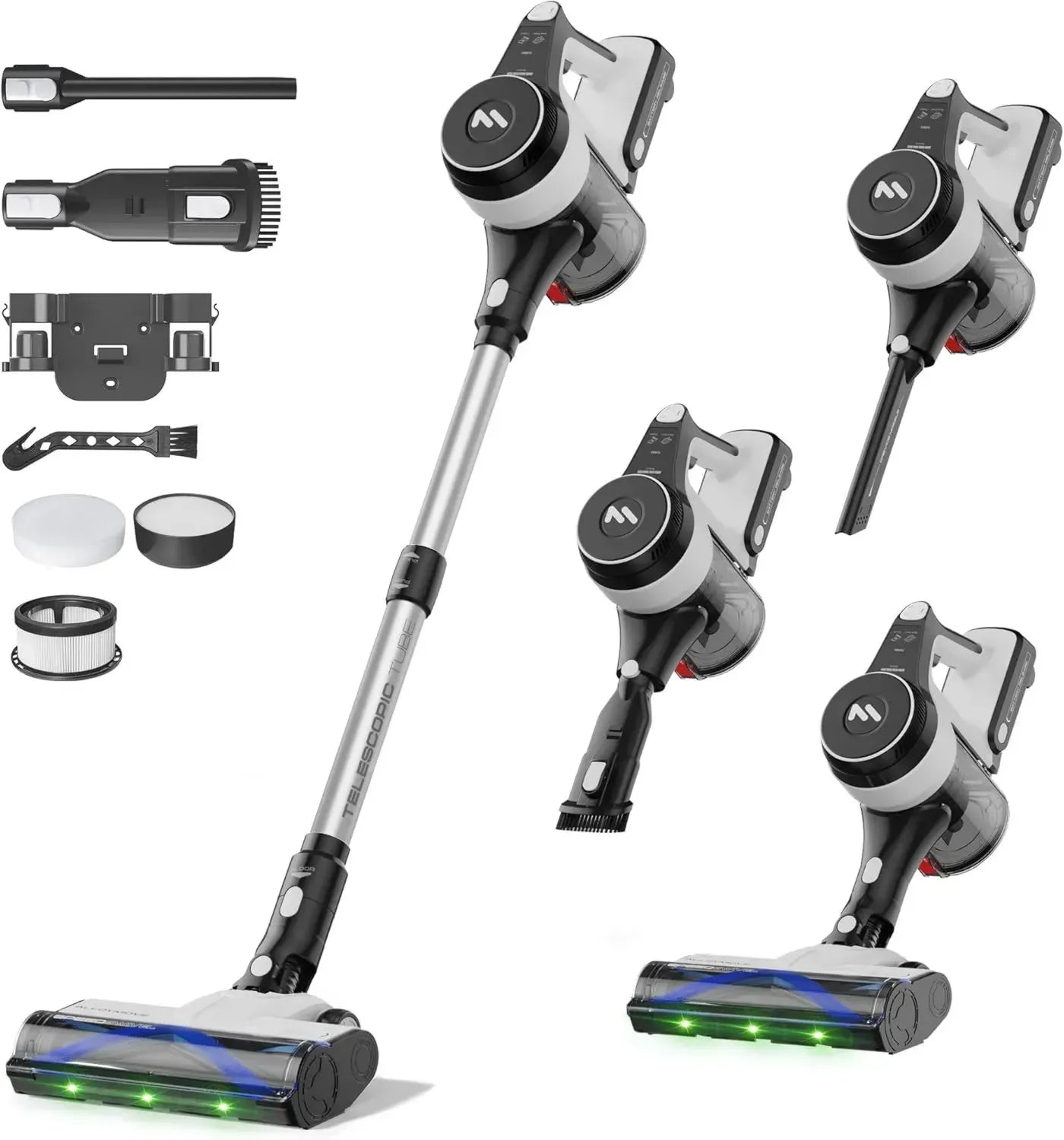 AlloyMove Kabelloser Staubsauger 550W, 50000Pa Saugkraft, 70 Min Laufzeit, 1.5L Behälter, Anti-Tangle-Bürste, Wandladestation, 7-Schicht-Filtersystem, Leise für Tierhaare, Teppiche, Hartböden, Auto
