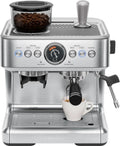 Chefman Espressomaschine 15 Bar mit Milchaufschäumer und Kaffeemühle, 30 Mahlgradeinstellungen, großer 3L Wassertank - Edelstahl