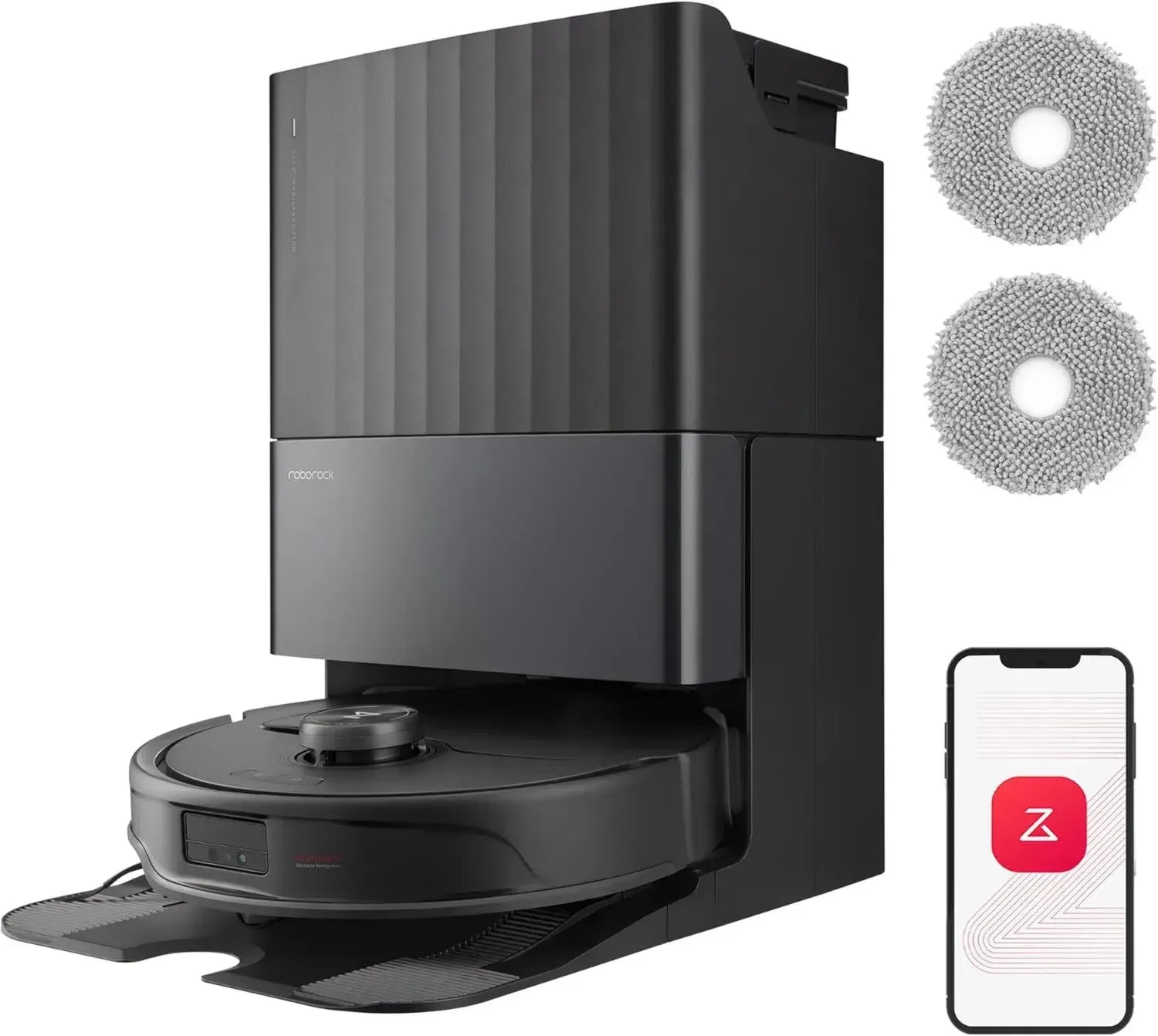 Roborock Qrevo Master Staubsaugerroboter mit Wisch- und Hebefunktion, FlexiArm-Design, 10.000 Pa HyperForce-Saugleistung, inkl. 2 zusätzliche Wischmopps, Schwarz