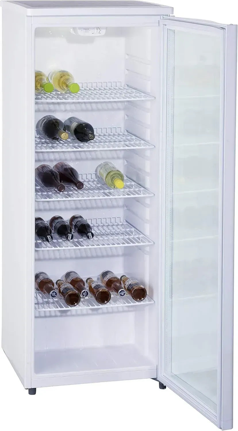 Freistehender Getränkekühlschrank mit Glasfront, 5 Regalböden, Weiß, 143 x 55 cm