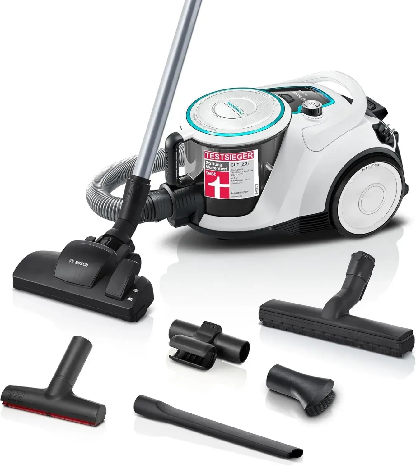 Bosch Bodenstaubsauger Serie 6 BGC41XHYG, beutellos, allergikerfreundlich, mit Hygiene-Filter, leise, 10 Jahre Garantie, vielseitig für Parkett und Teppiche, 700 W, weiß
