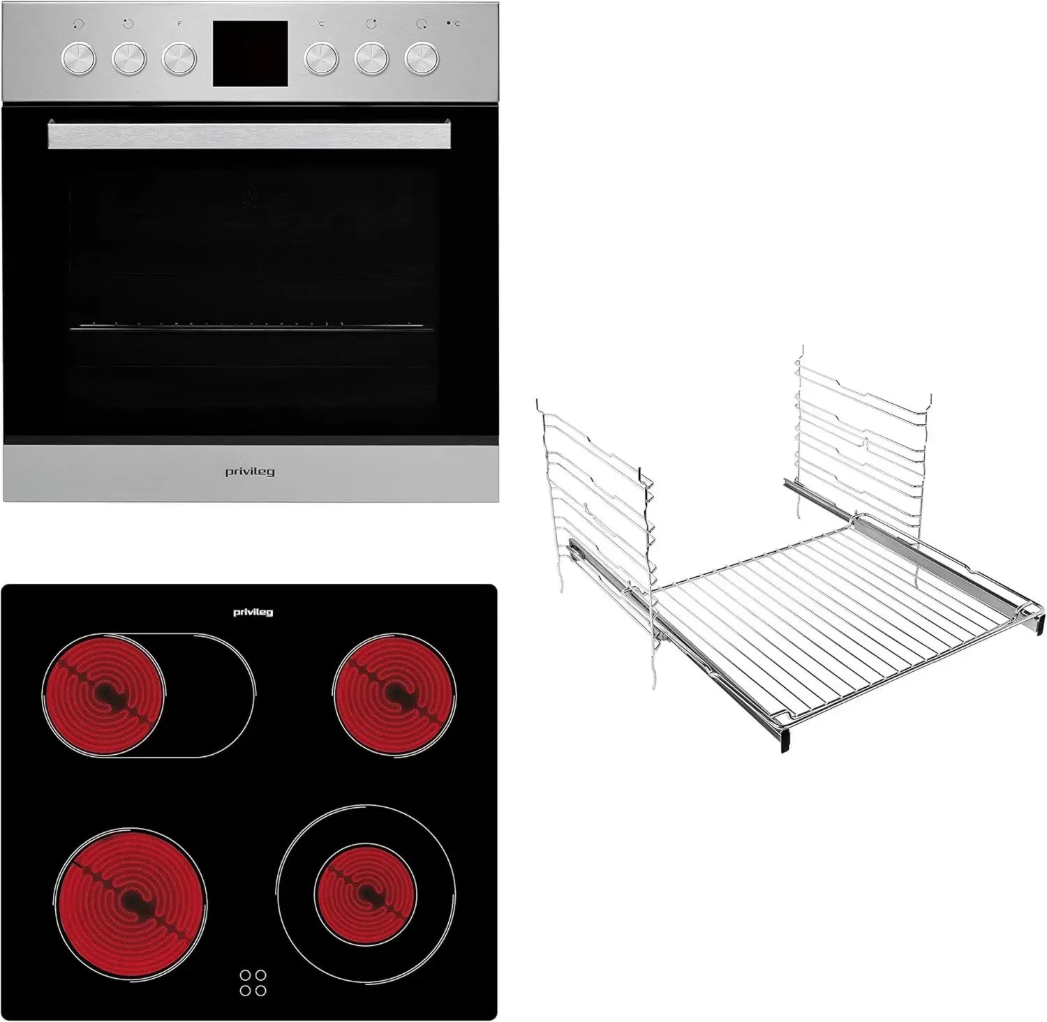 Privileg Einbauherd-Set mit Umluftfunktion und Hydrolyse-Reinigung, 60 cm Glaskeramik-Kochfeld, Energieklasse A