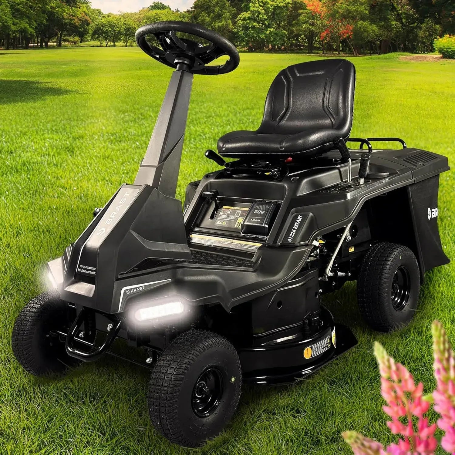 BRAST® Benzin Rasenmäher Traktor - 7PS Elektrostart, 61cm Schnittbreite, TUV geprüft, 150L Fangkorb, für große Flächen