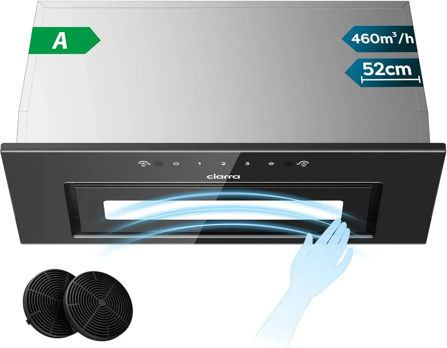 CIARRA 52cm Einbau-Dunstabzugshaube mit Touch-Steuerung und Aktivkohlefilter, Schwarz