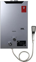 Mobiler 20L Gas-Durchlauferhitzer 40KW für Outdoor-Campingdusche, Propan LPG Boiler, Sofortige Heißwasserbereitung, Silber
