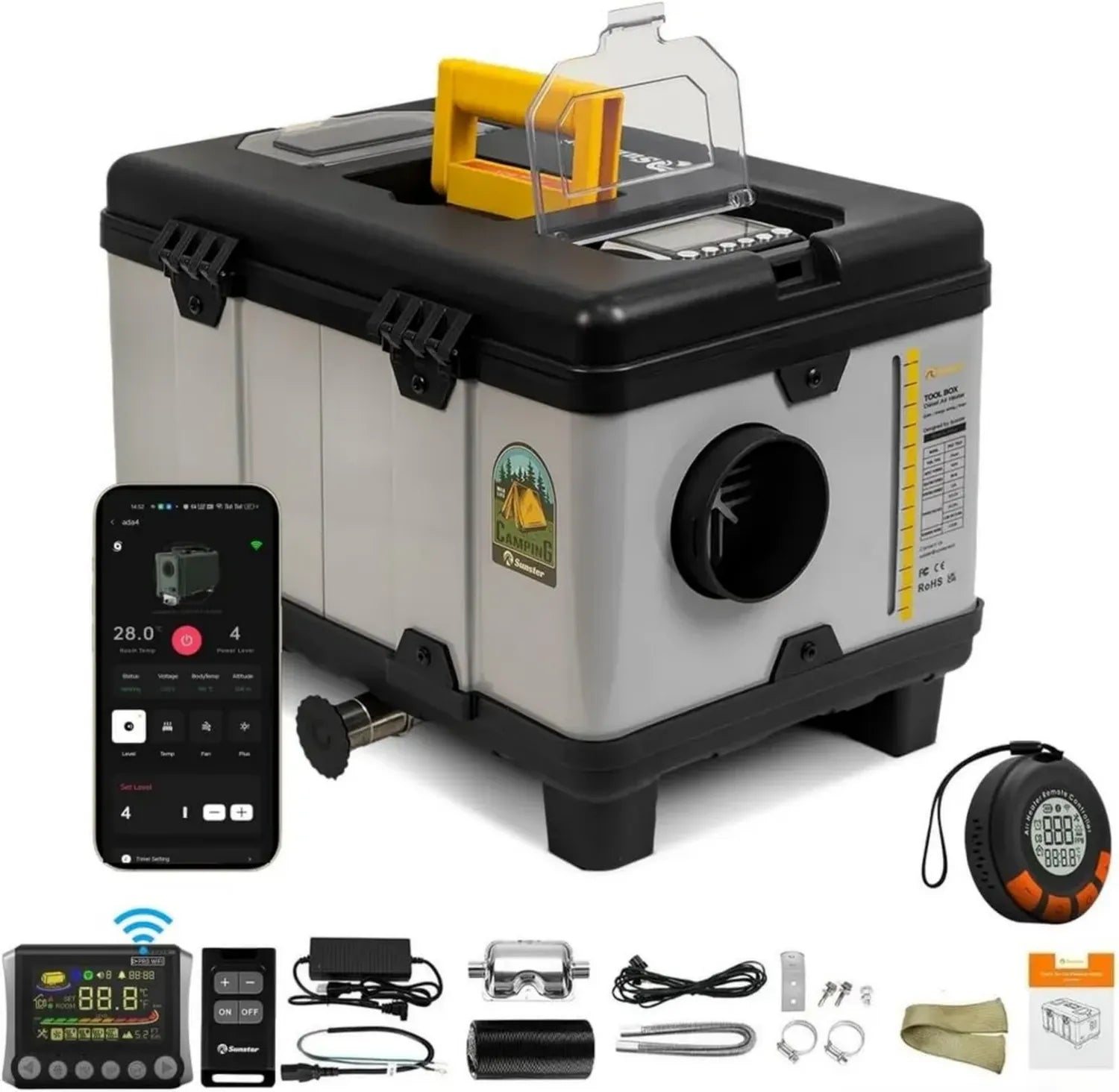 Sunster TB10PRO 8kW WLAN Diesel-Luftheizung, 12/24V DC & 110-240V AC, 5500m Höhe, für Auto, LKW und Wohnmobil