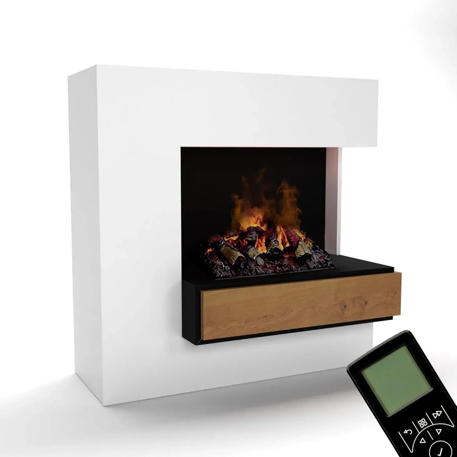 GLOW FIRE Elektrokamin mit 3D-Flammen & Knistereffekt, Planck Modell Hoch Rechts, 111x110 cm, Weiß