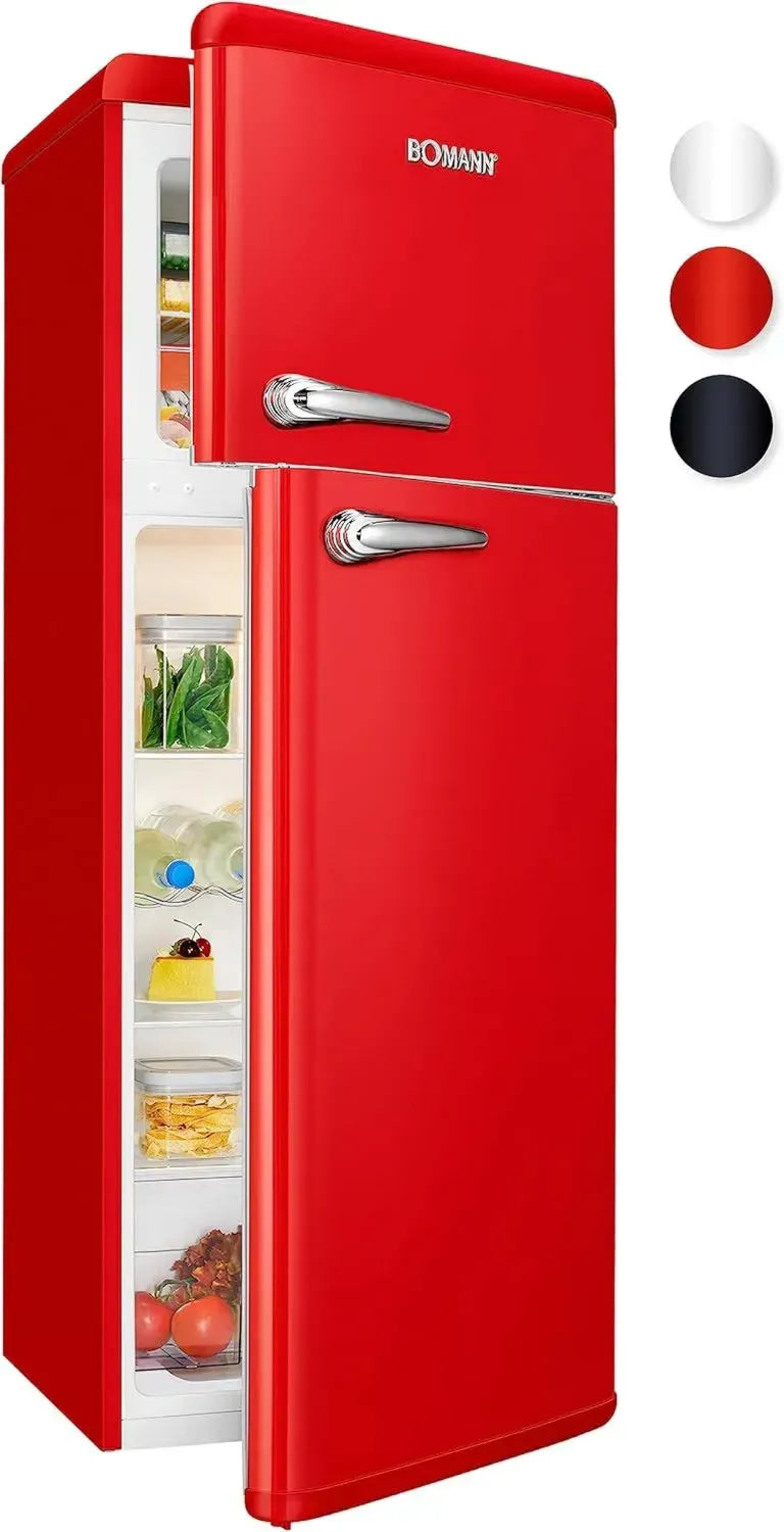 Bomann Retro Kühlschrank 208L, leise & kompakt, Vintage Design, Rot