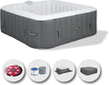 Aufblasbarer Whirlpool für 4 Personen, beheizt, quadratisch, 145 x 145 x 65 cm, leise Pumpe, Grau